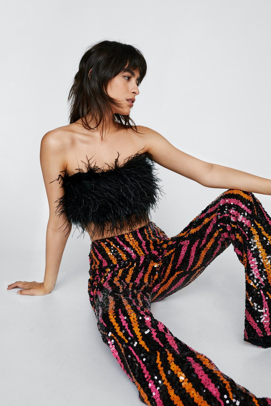 Sequin Flame Kick Flared Pants image number 1