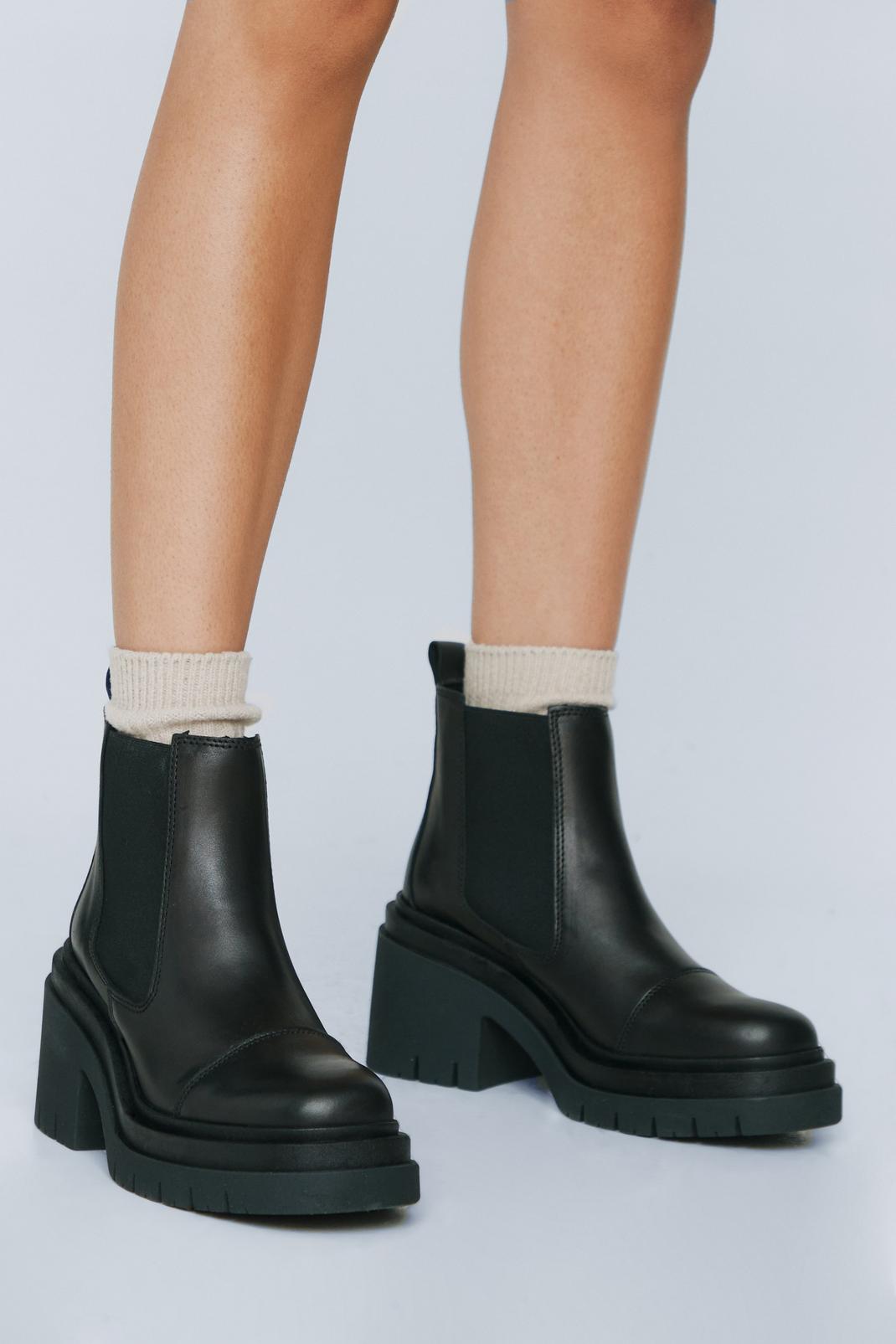 Black Leather Chunky Chelsea Boots image number 1