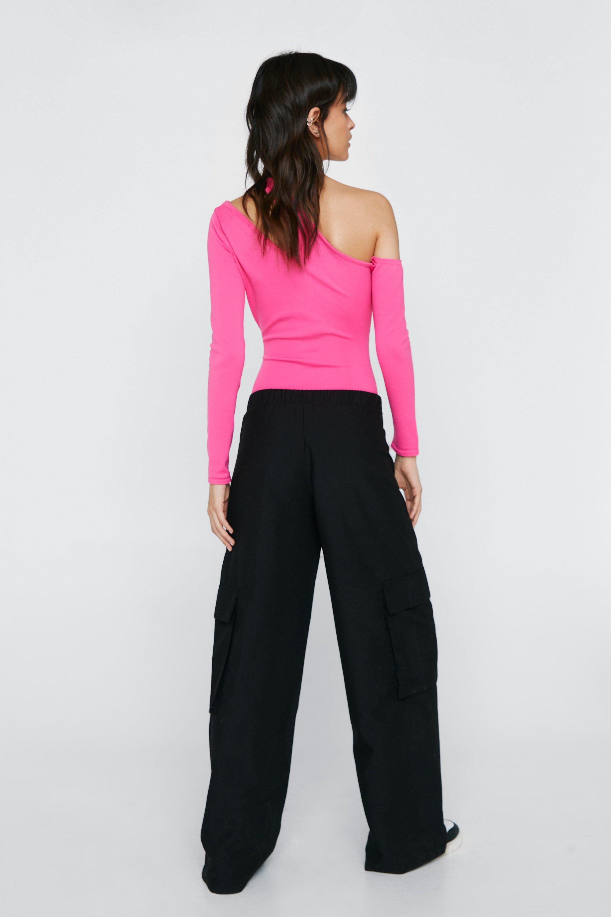 Slacks and Chinos Wide-leg and palazzo trousers Womens Clothing Trousers Nasty Gal Synthetic Puddle Wide Leg Pocket Detail Cargo Pants in Pink 