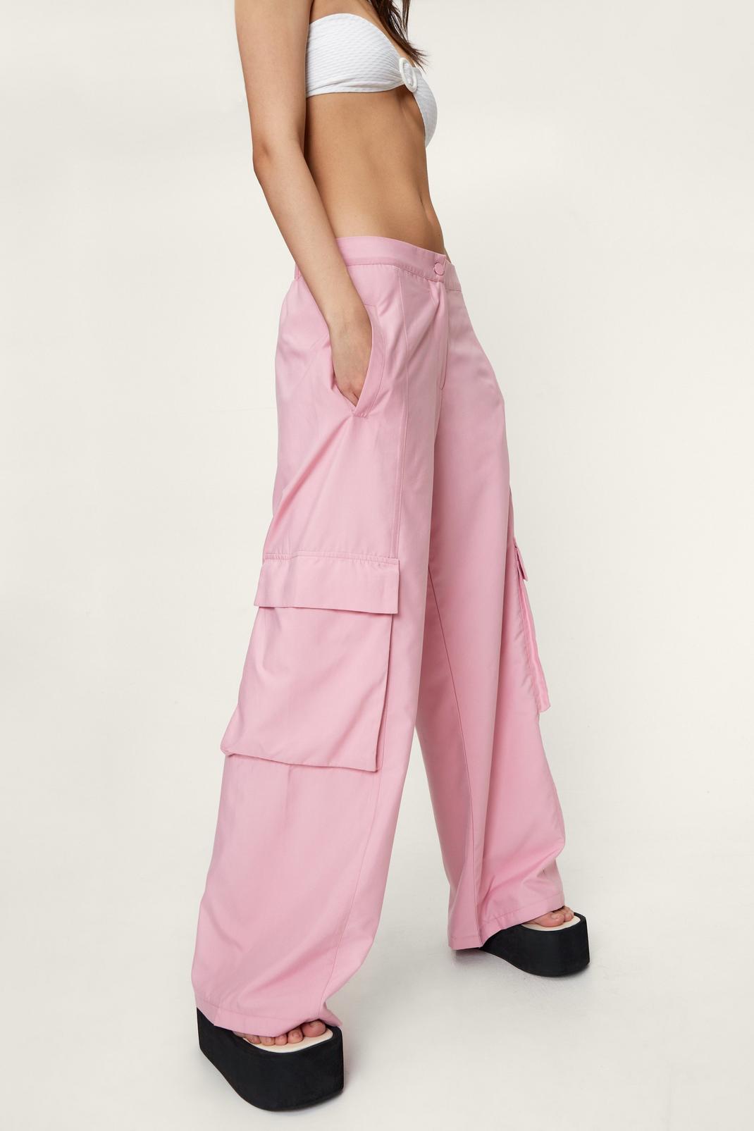 Pink Puddle Wide Leg Pocket Detail Cargo Trousers image number 1