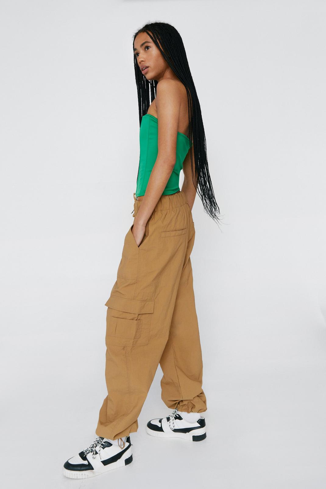 Tan Wide Leg Multi Pocket Cargo Trousers image number 1