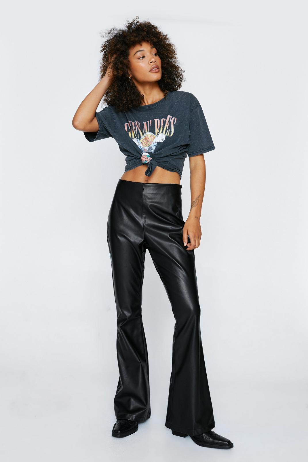 Pull&Bear high waisted faux leather flared pants in black
