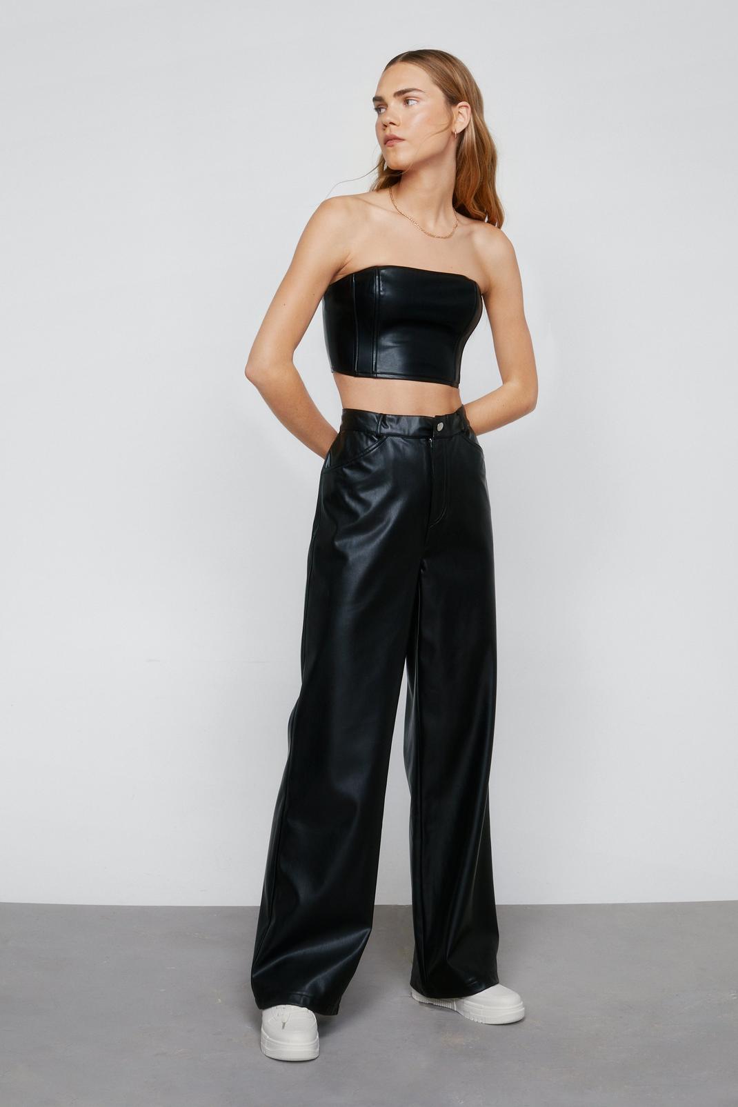 Black Faux Leather Straight Leg Pants image number 1