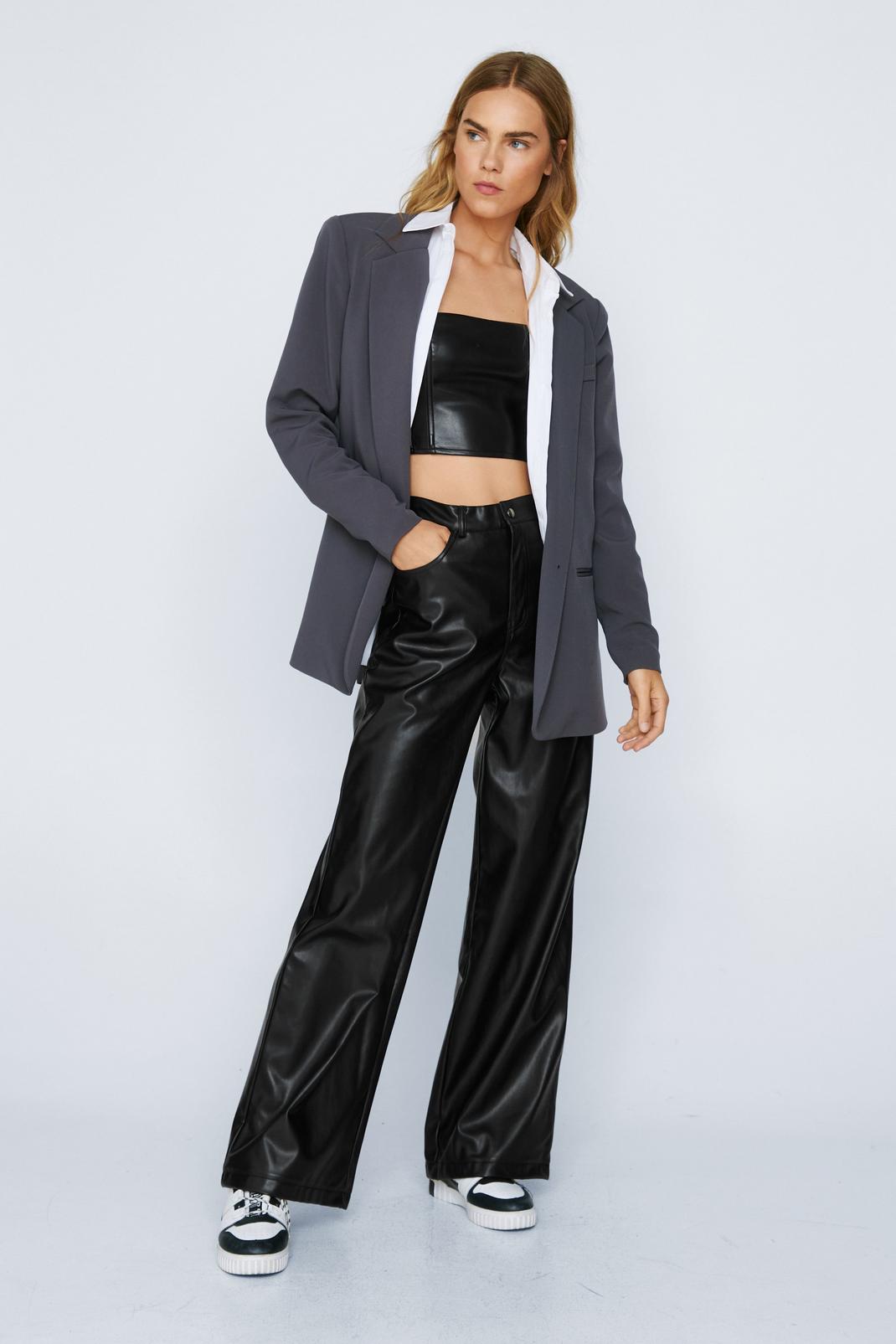 Black Faux Leather Super Wide Leg Trousers image number 1