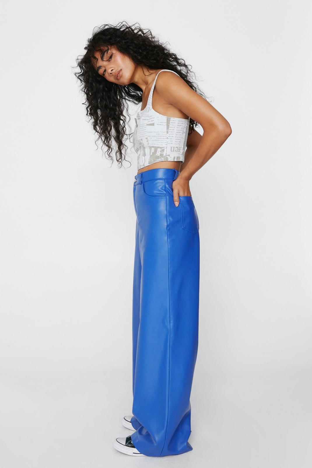 Cobalt Faux Leather Super Wide Leg Trousers image number 1