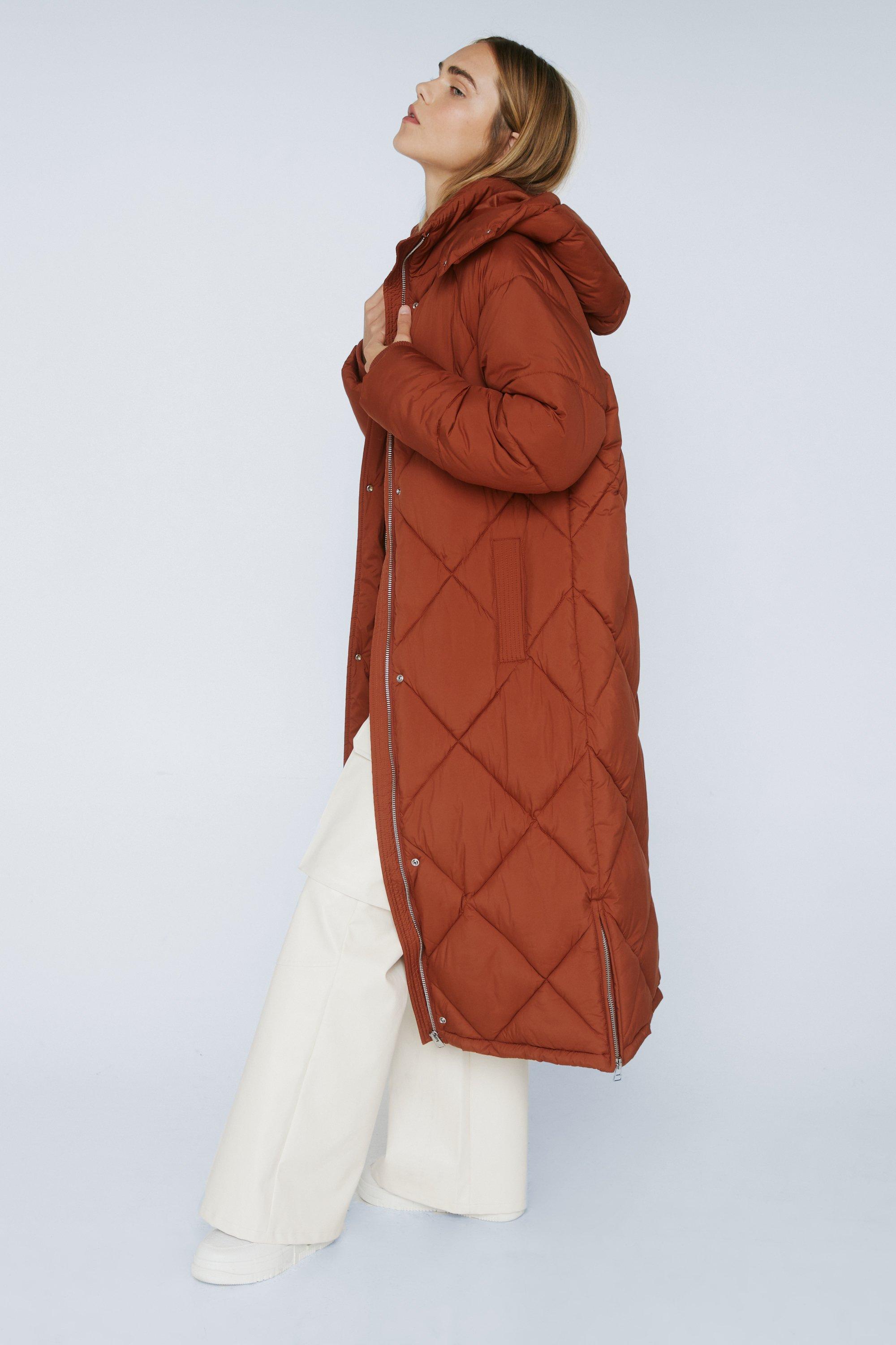 Quilted Hooded Longline Padded Jacket