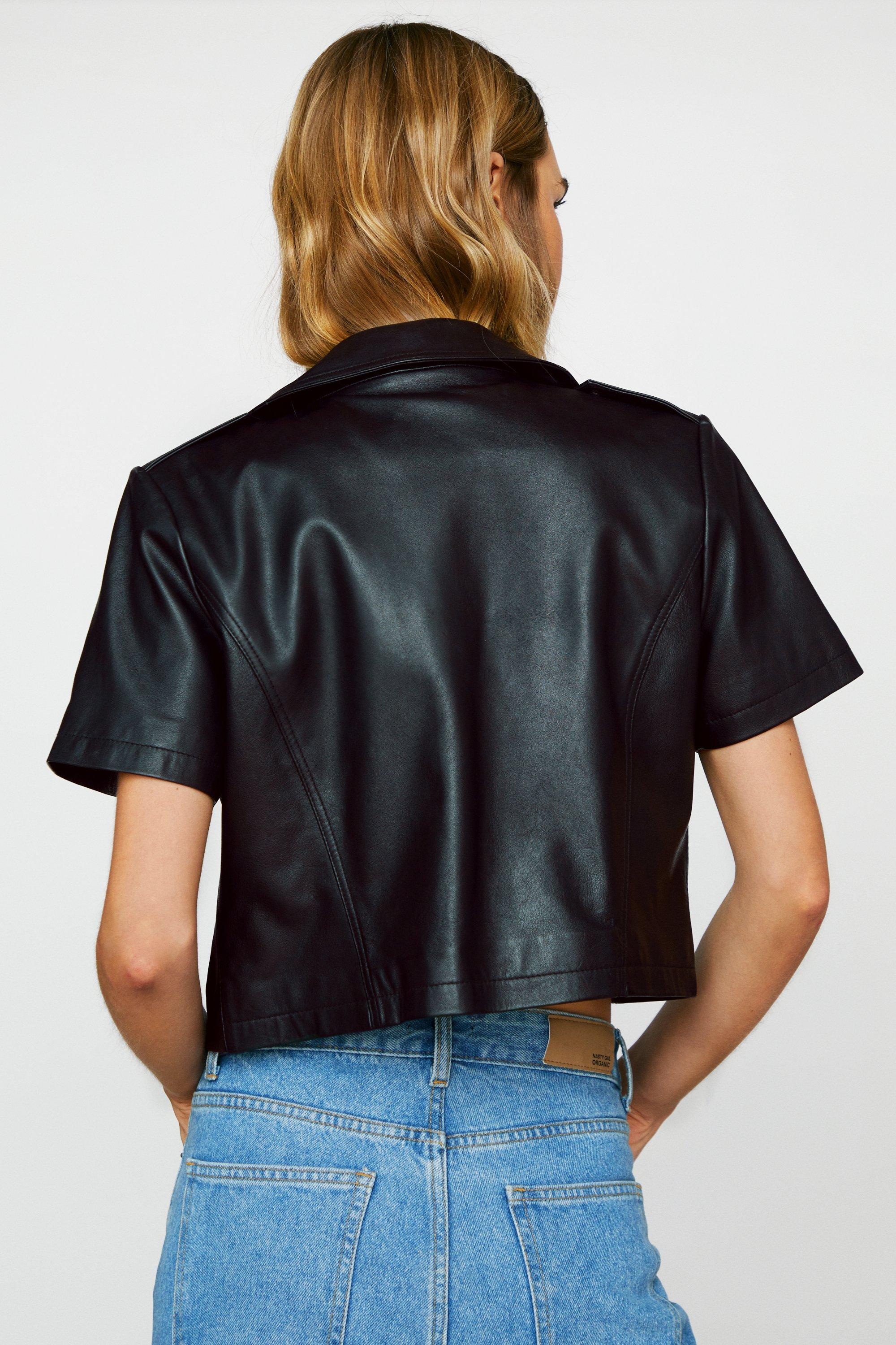 Short sleeve faux hot sale leather jacket