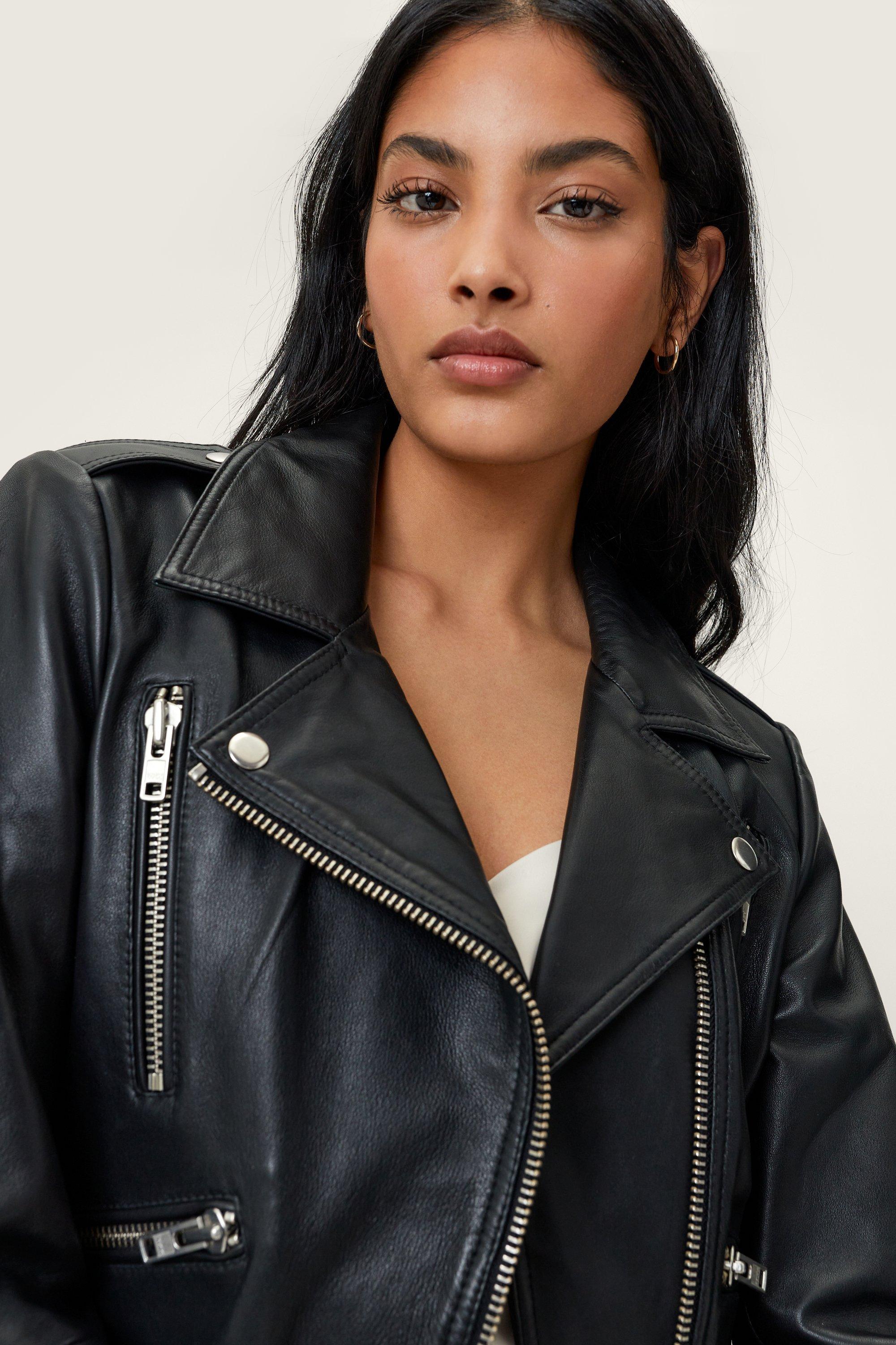 cropped belted leather jacket