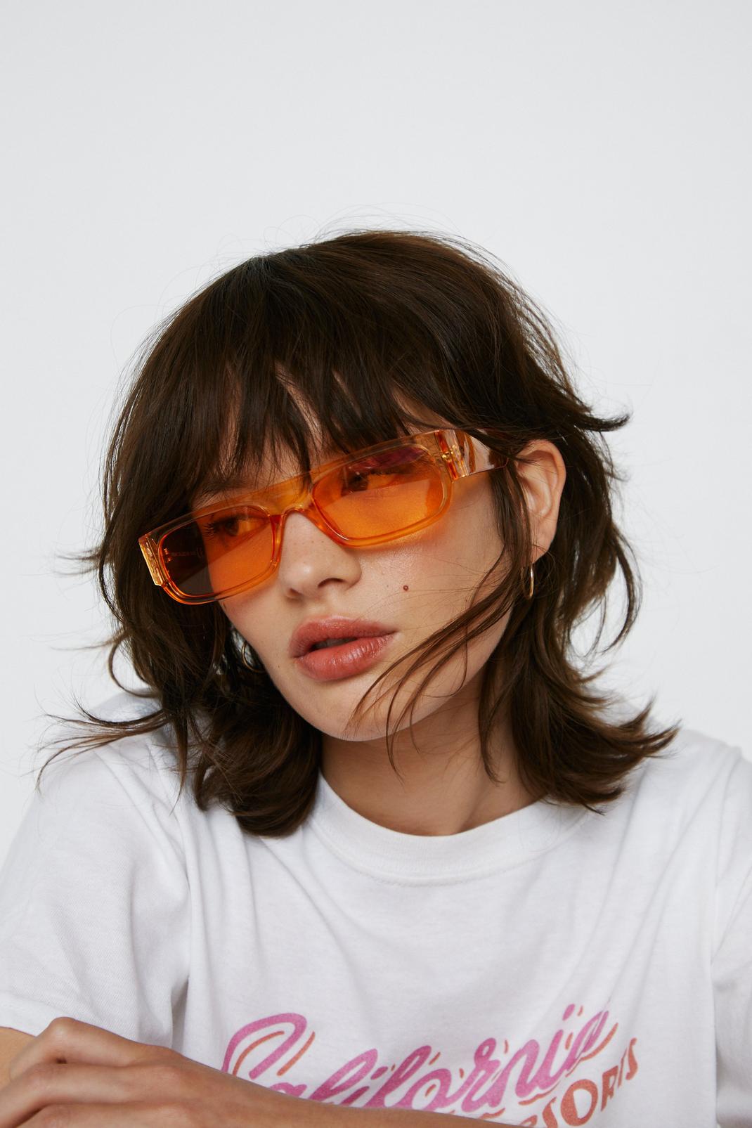 Orange Clear Frame Colour Lense Rectangle Sunglasses image number 1