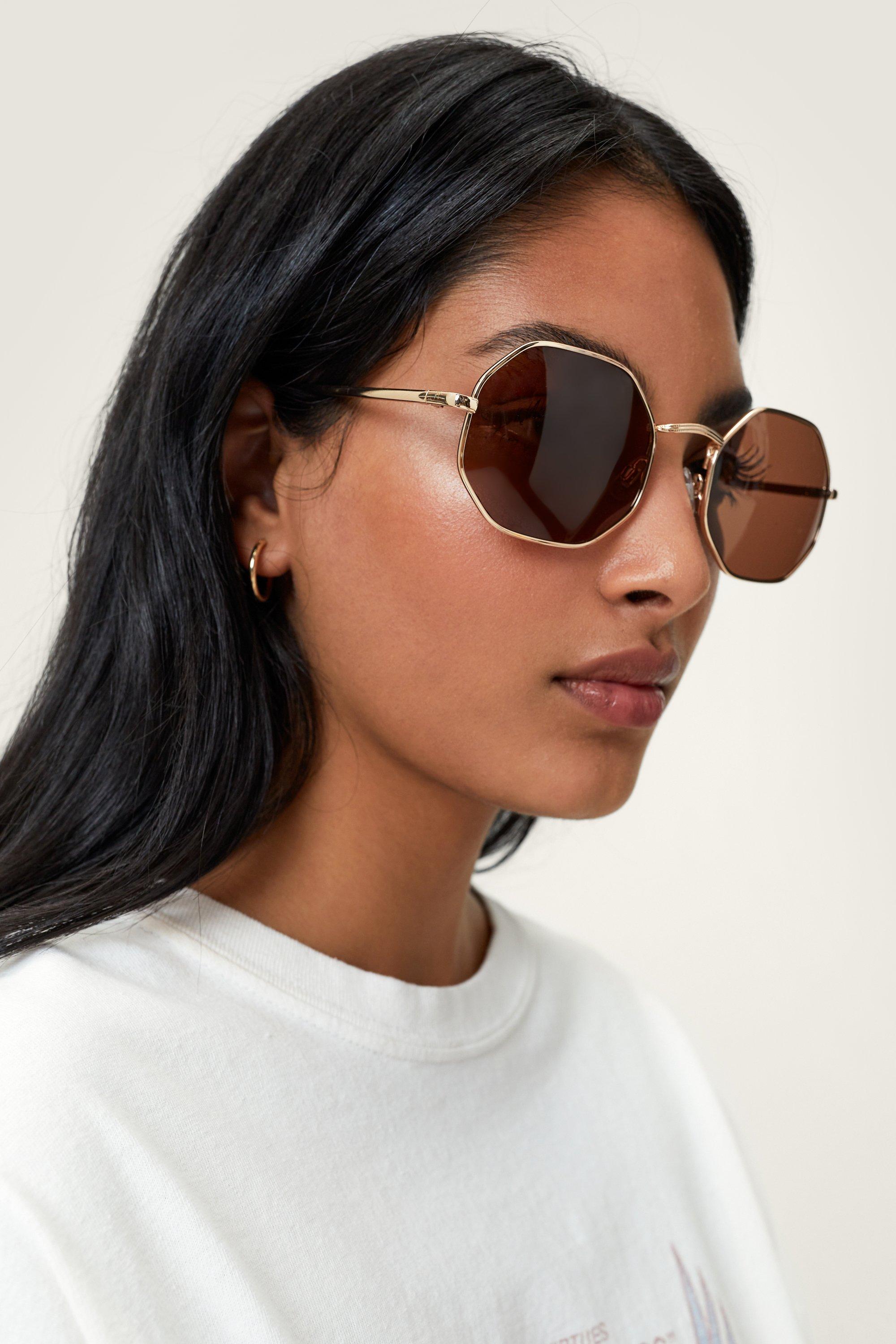 Brown 2025 hexagon sunglasses