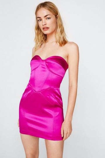 Dusty Pink Bust Puff Sleeve Bonded Satin Dress