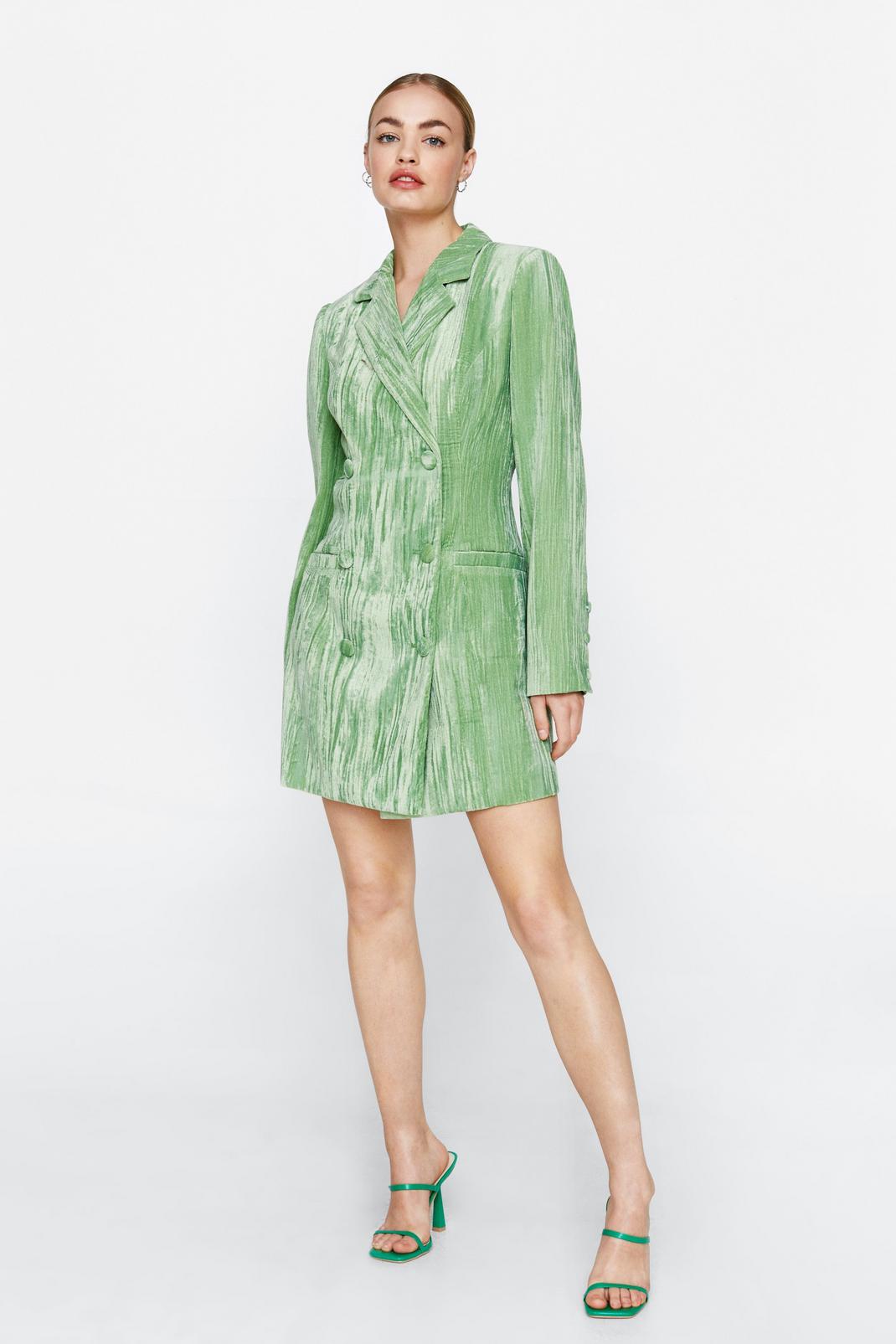 Green Double Breasted Velvet Blazer Dress image number 1