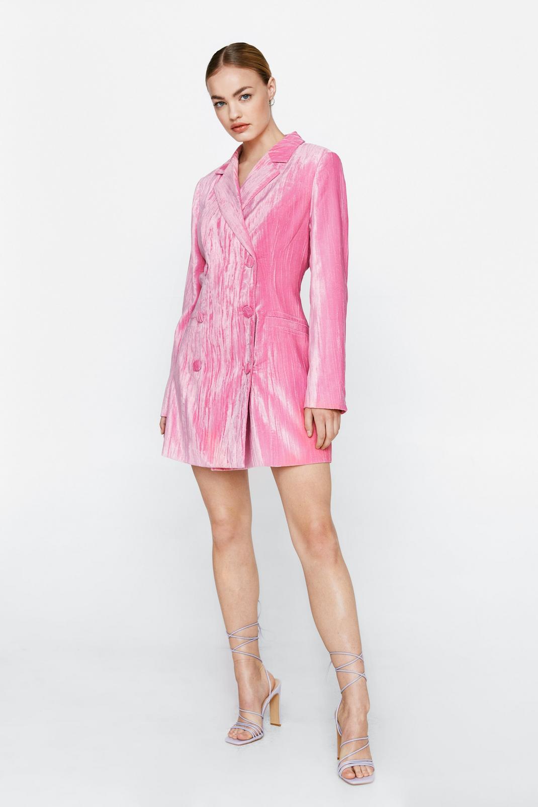 Robe blazer en velours froissé à double boutonnage, Pink image number 1