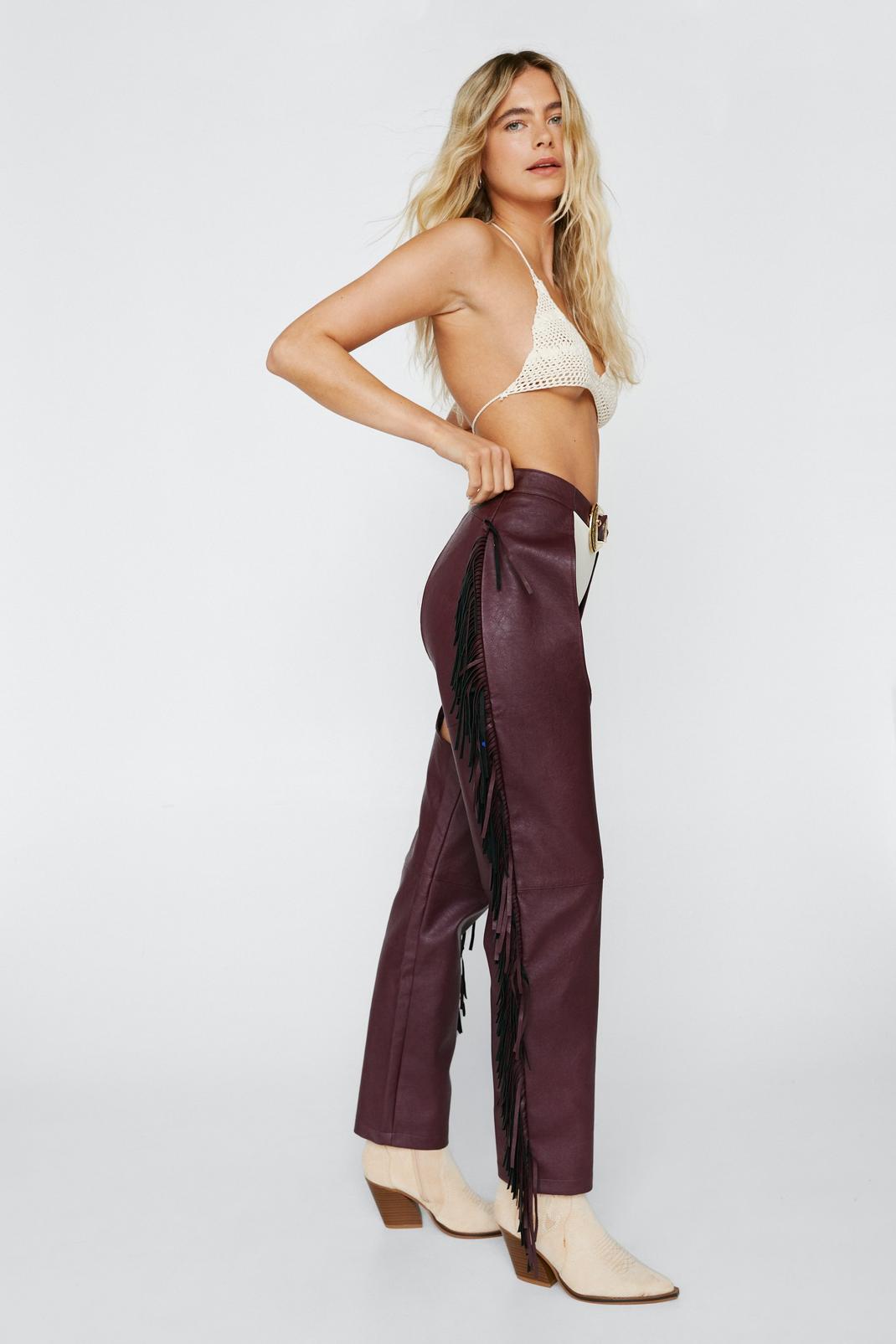294 Fringed Belted Pu Chaps image number 2