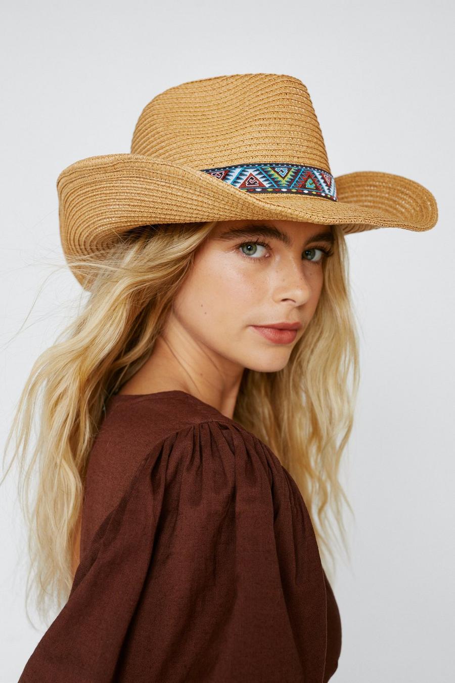 Straw Look Trim Cowboy Hat