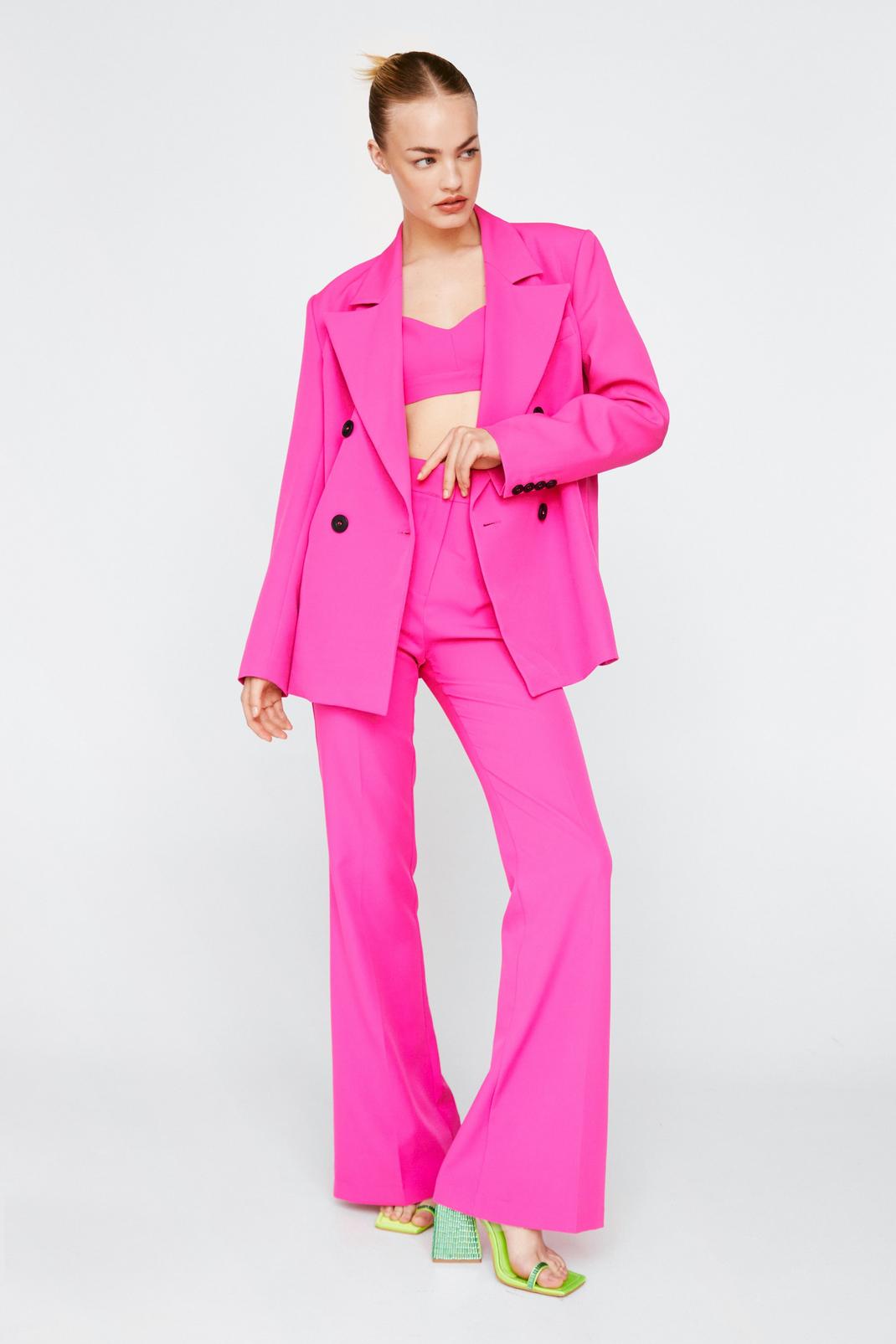 Pink Tailored Flared Wide Leg Pants image number 1