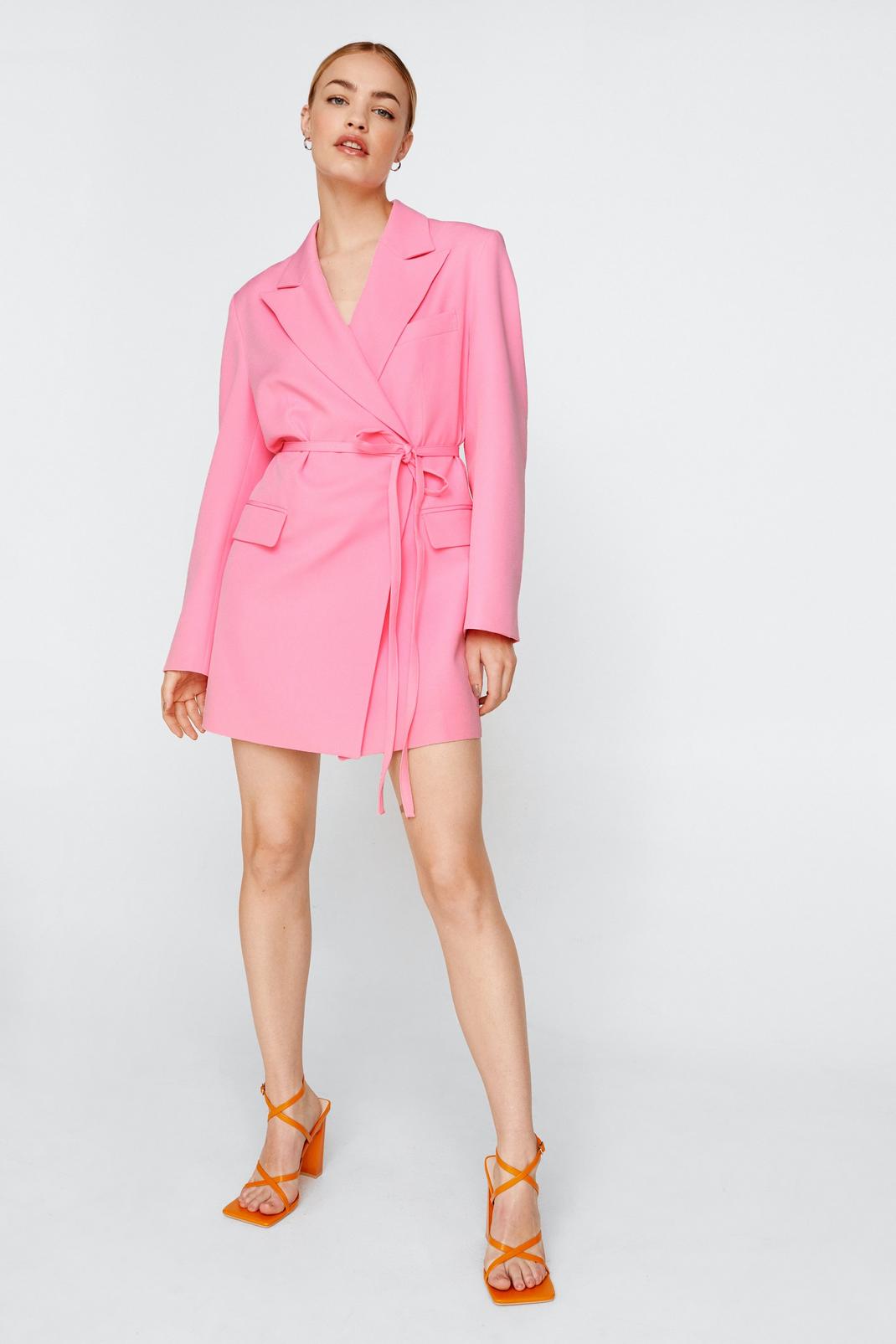 Robe blazer ajustée à taille nouée, Pink image number 1
