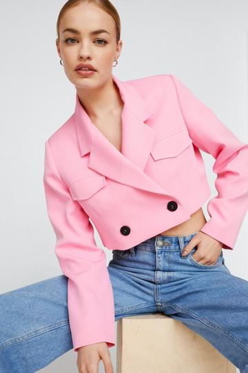 Pink Tailored Co Ord Cropped Blazer