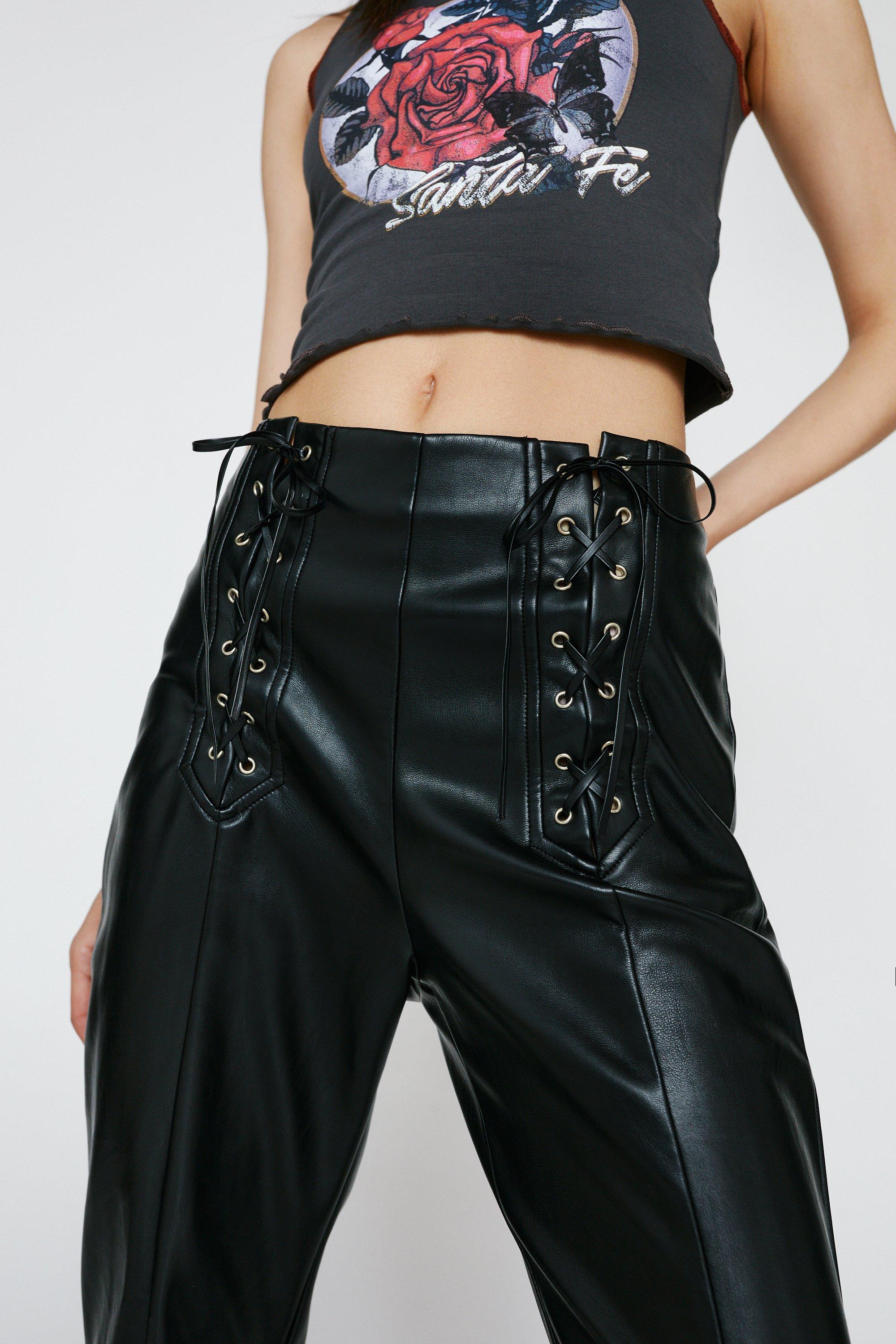 Bershka + Faux Leather Leggings With Lace-Up Detail