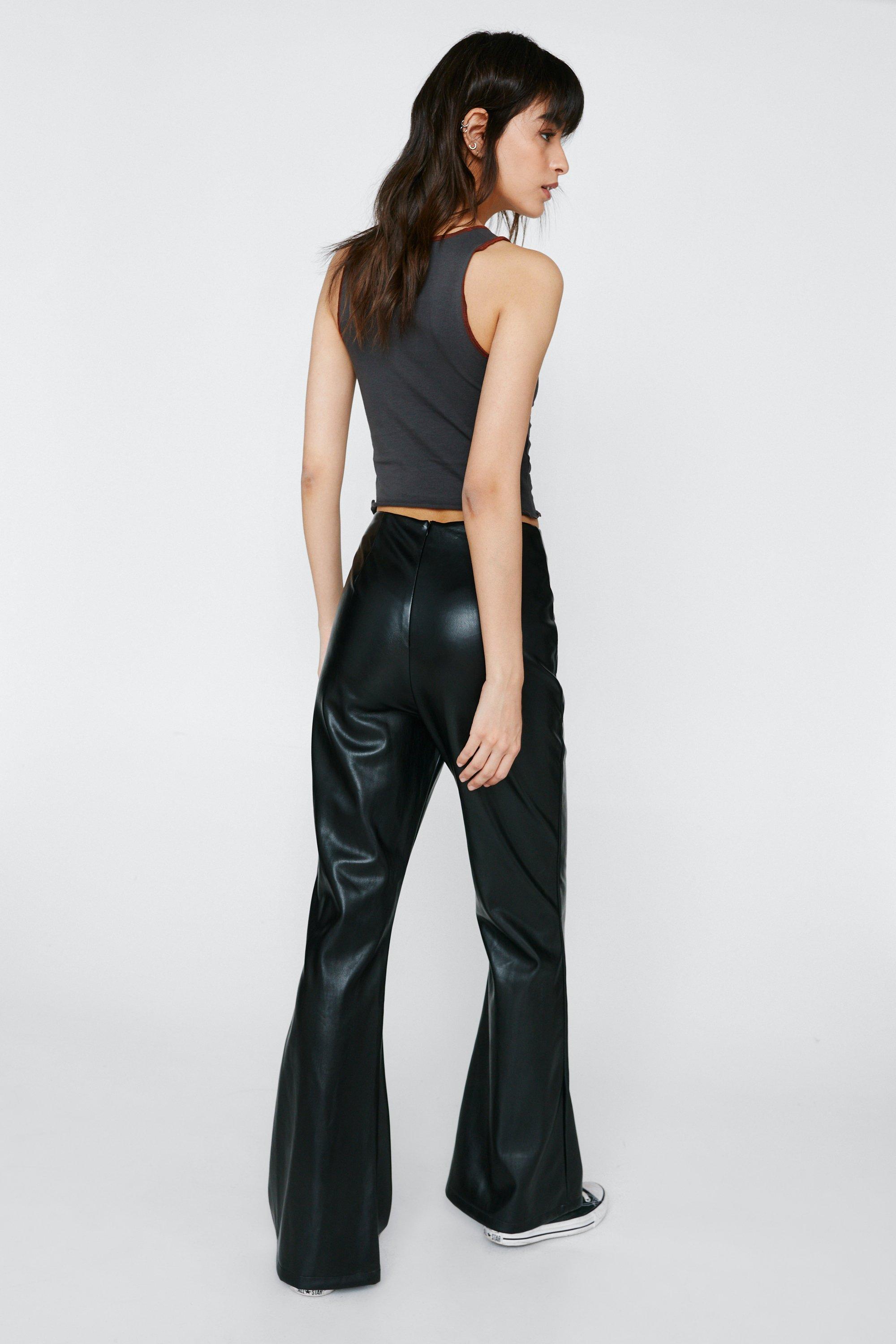 Faux Leather Lace Up Front Flared Pants