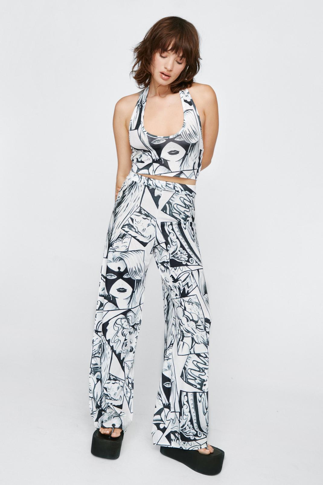 Mono Printed Halter and Wide Leg Trousers Set image number 1