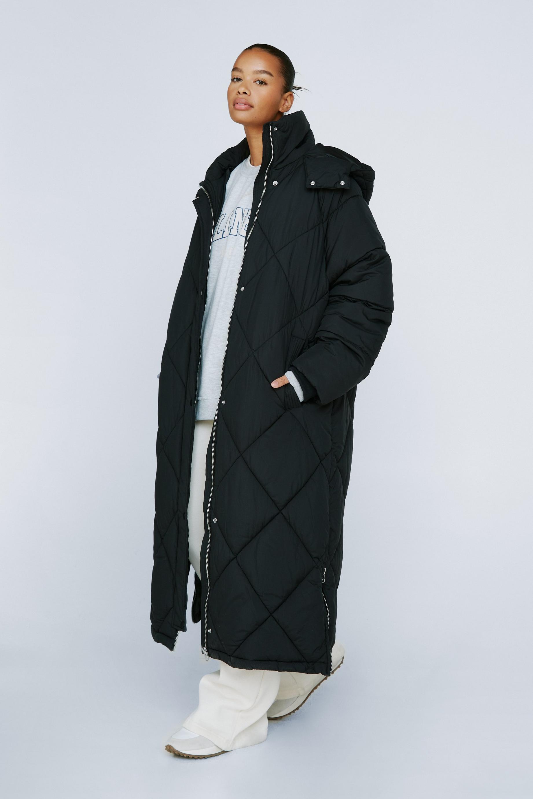 Plus Diamond Quilted Hooded Puffer Jacket