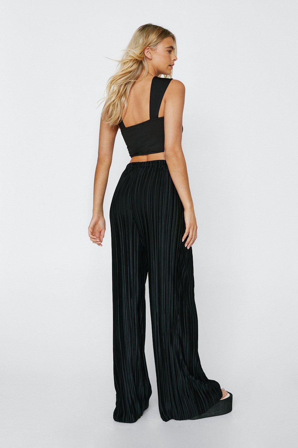 Nasty Gal Womens Petite Plisse High Waisted Flare Pants - ShopStyle