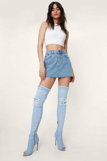 Denim Open Toe Over The Knee Boots light wash