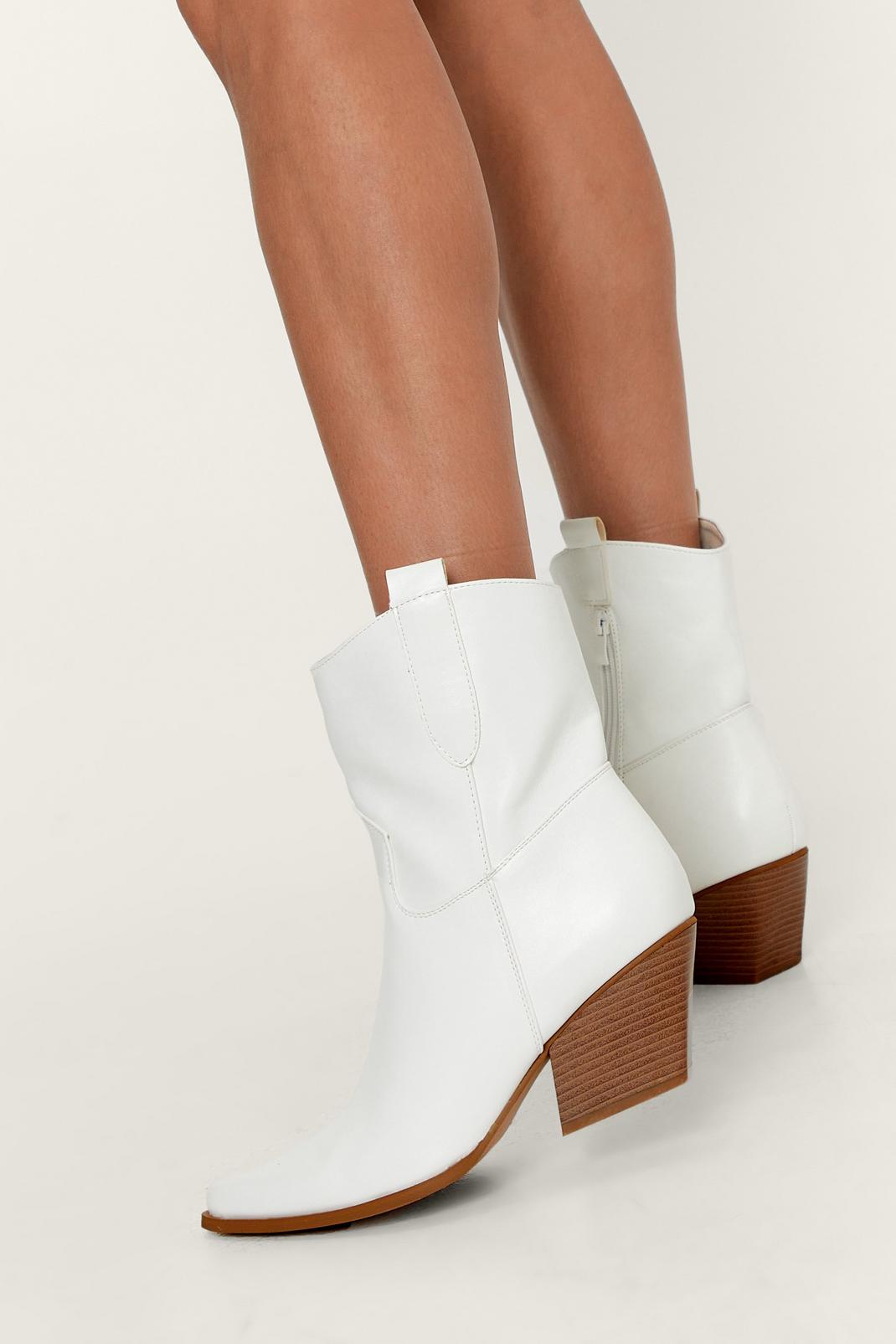 White Faux Leather Ankle Cowboy Boots image number 1