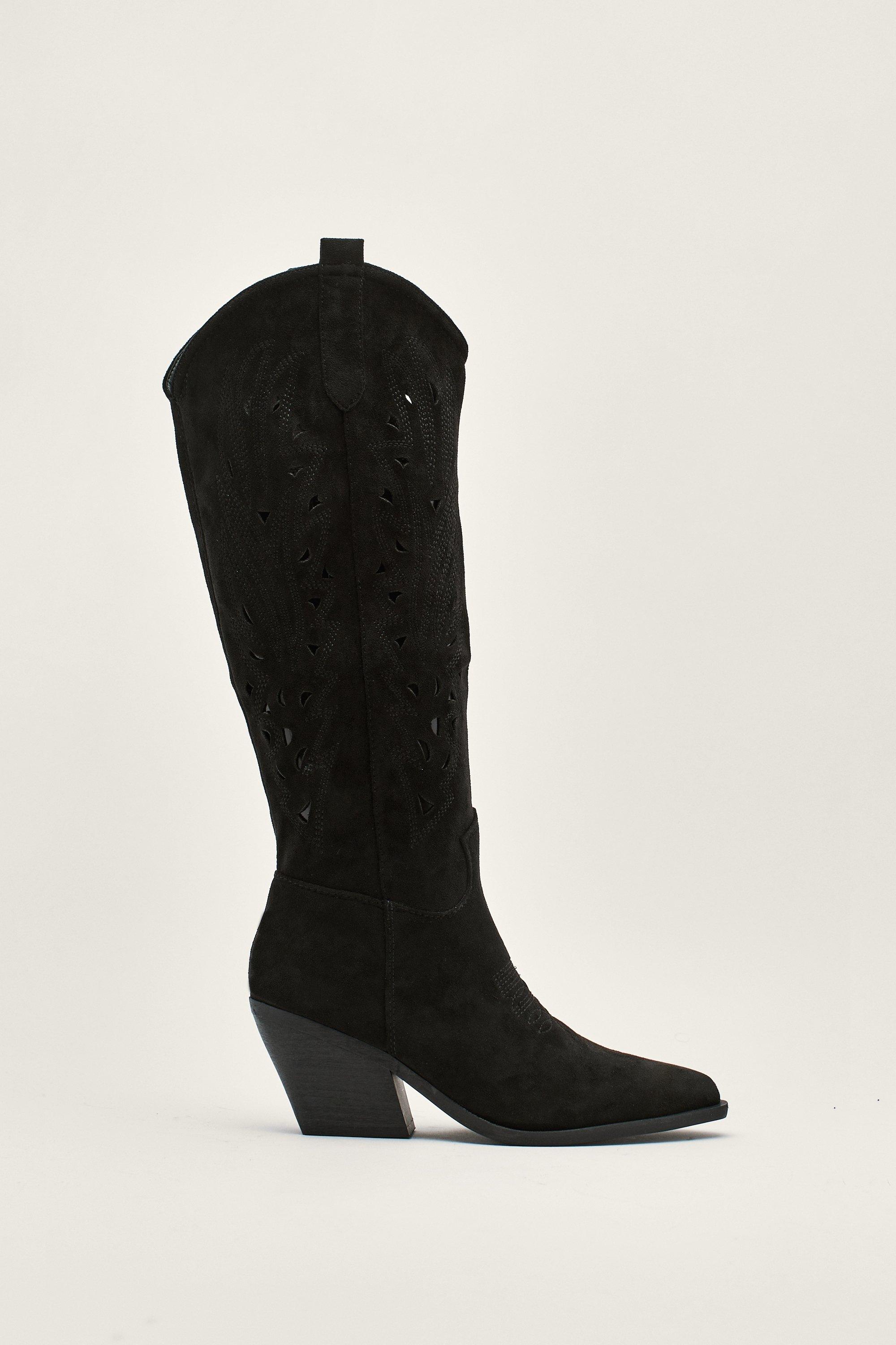 embroidered knee high boots