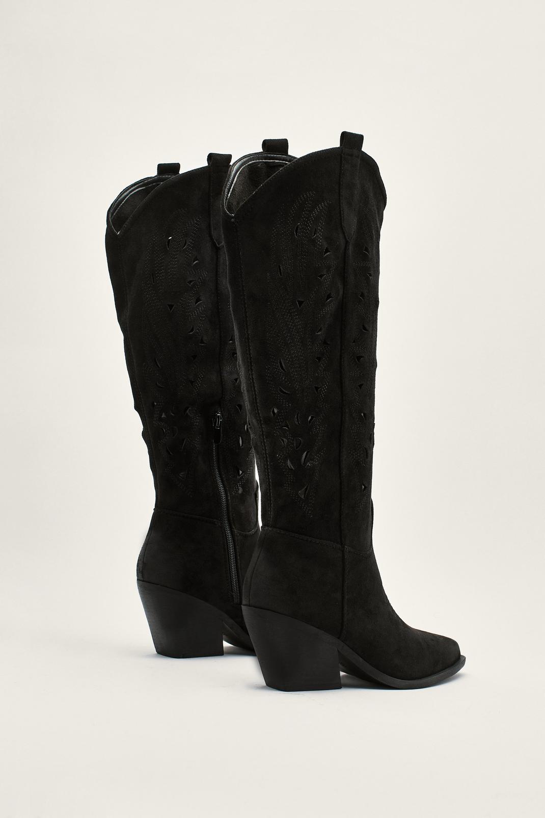 105 Faux Suede Embroidered Knee High Cowboy Boots image number 2