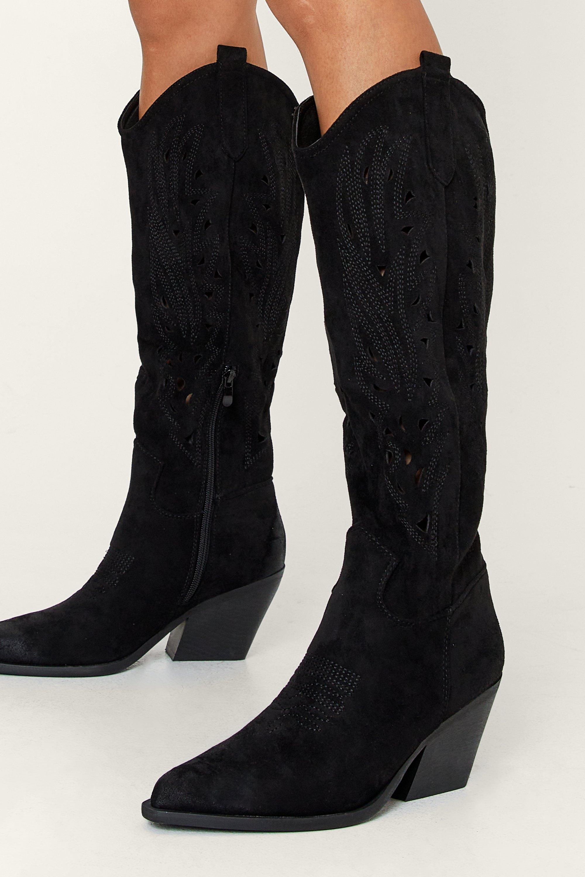 Luannie Black Suede Pointed-Toe Knee-High Boots, 42% OFF