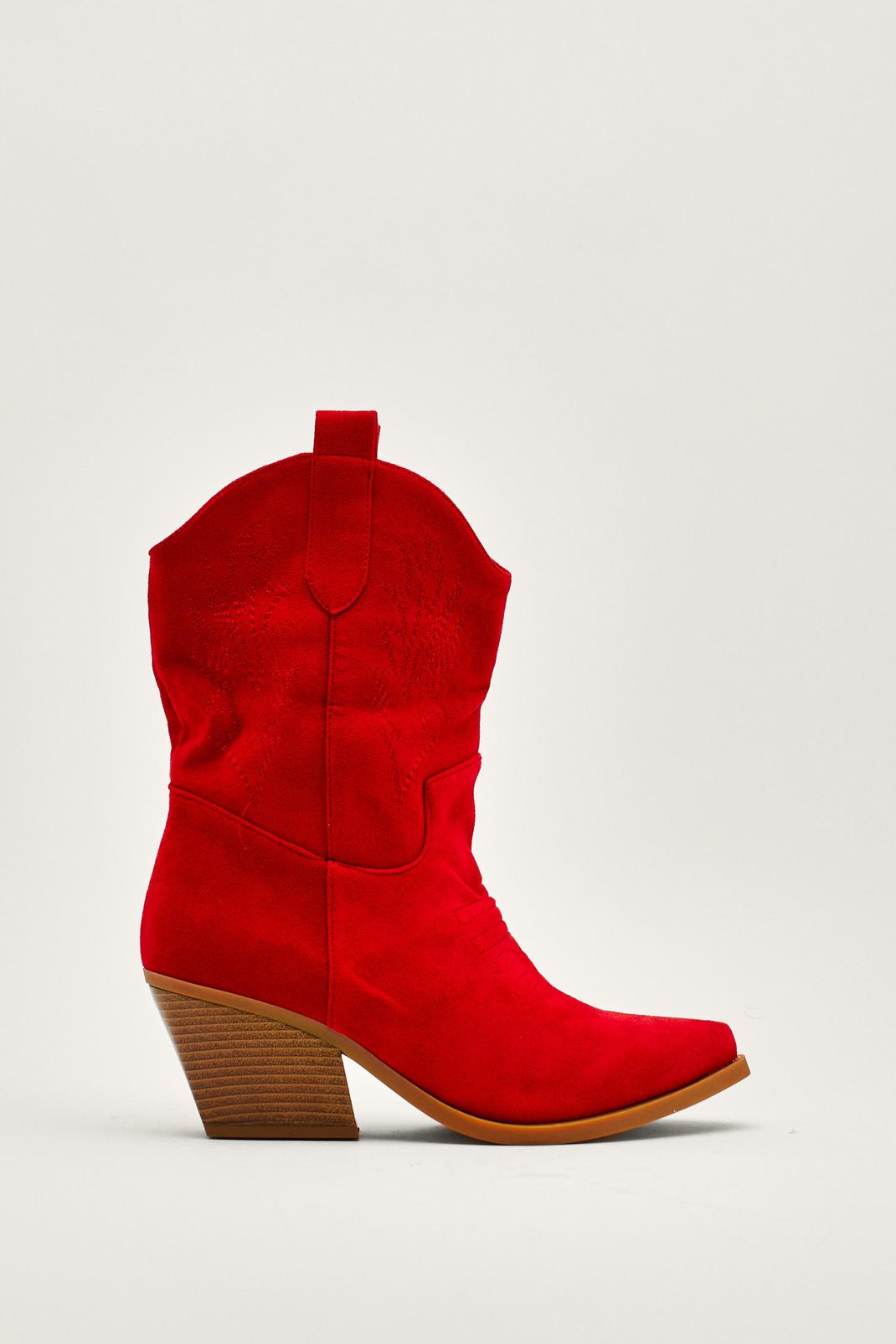 Red Faux Suede Cowboy Boots  image number 1