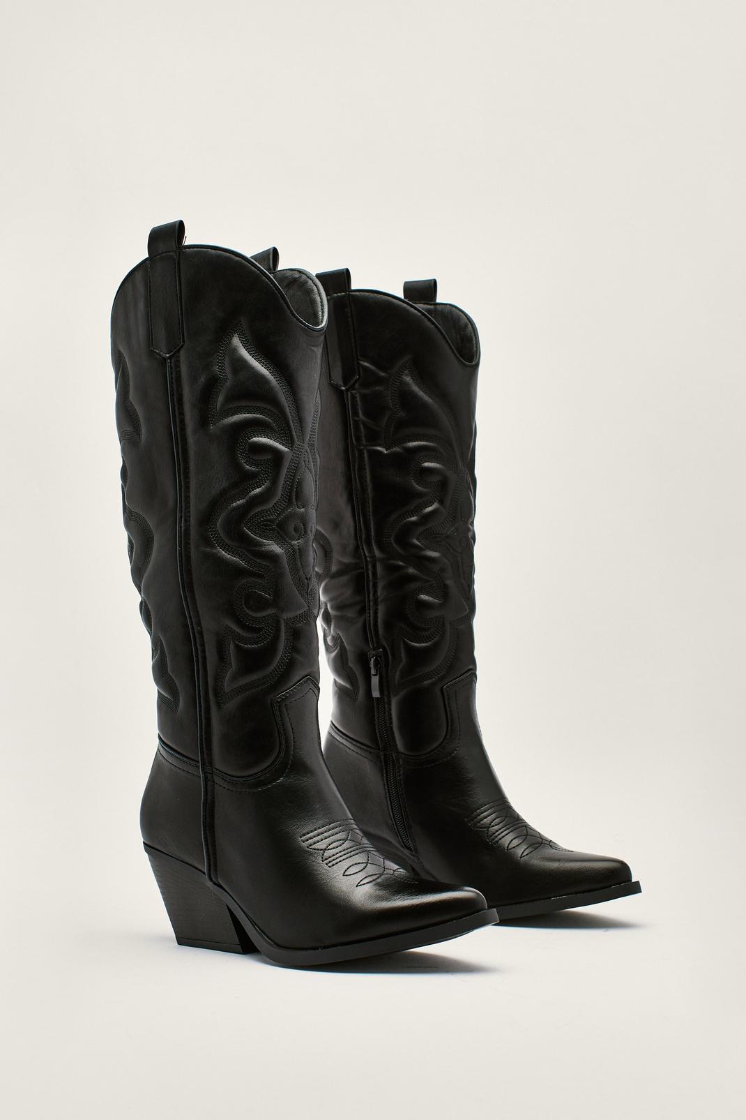 105 Faux Leather Knee High Cowboy Boots image number 2