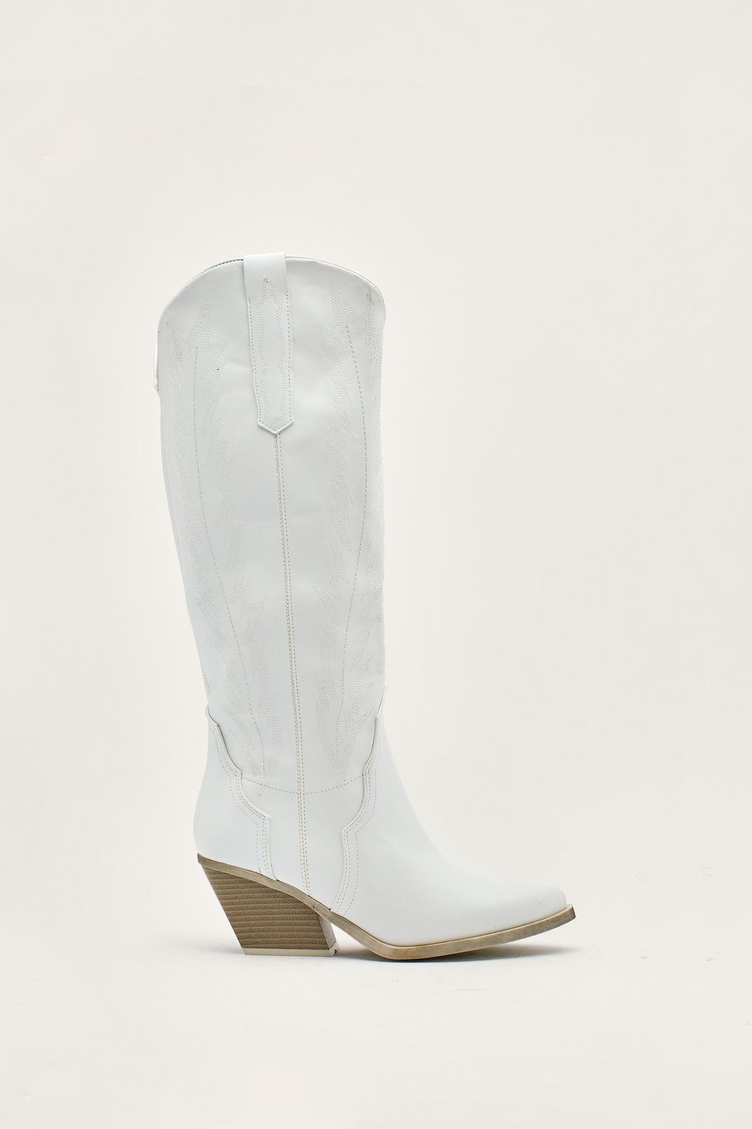 White Embroidered Knee High Cowboy Boot image number 1