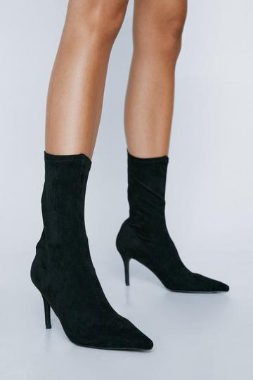 Faux Suede Pointed Toe Sock Boots black
