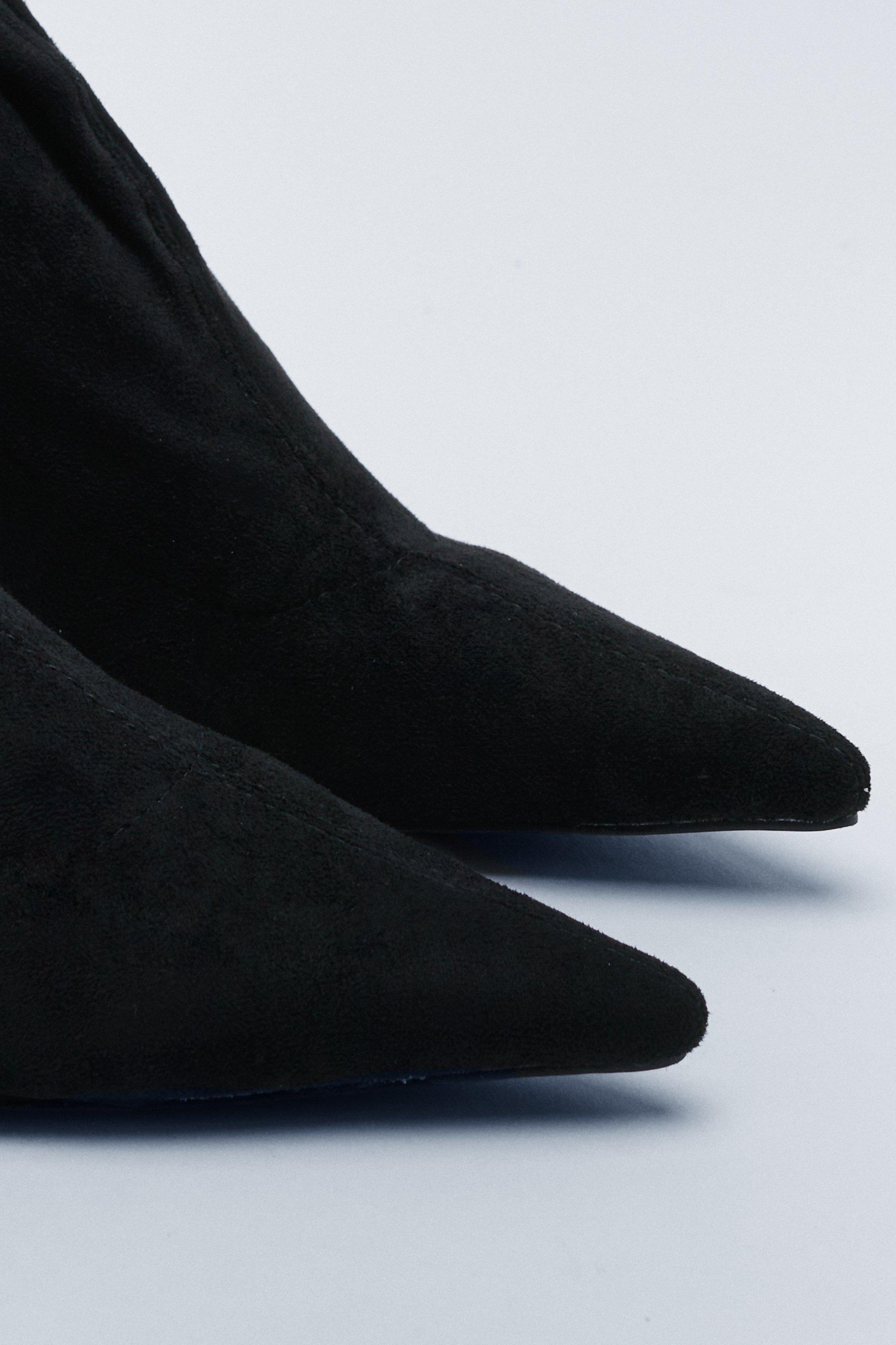 Dwyla Black Suede Pointed-Toe Sock Boots