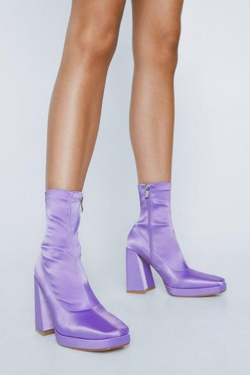 Satin Square Toe Ankle Sock Boots lilac