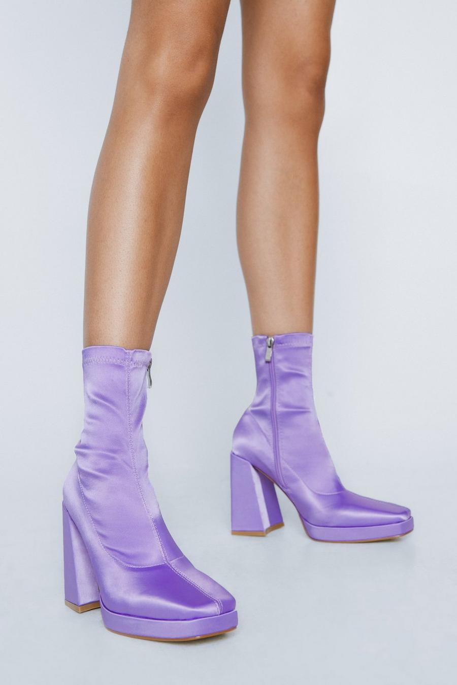 Satin Square Toe Ankle Sock Boots