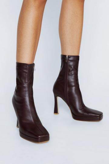 Faux Leather Square Toe Stiletto Sock Boot burgundy