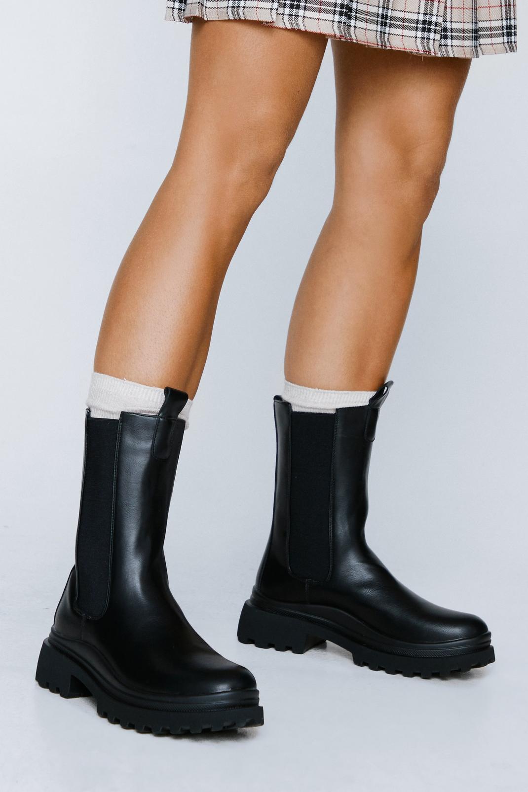 Black Faux Leather Chunky Chelsea Boots image number 1