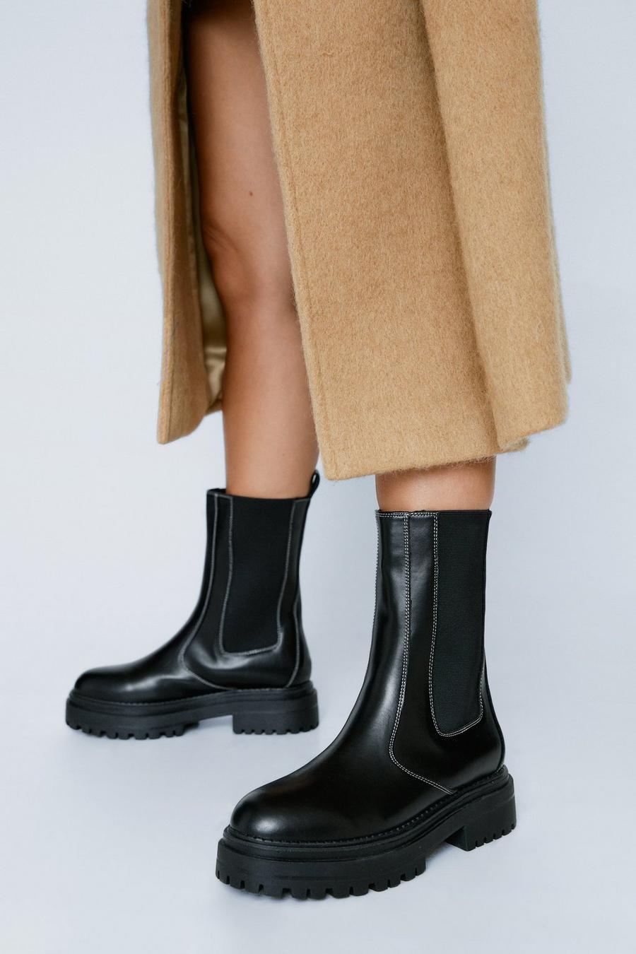 Contrast Stitch Faux Leather Chelsea Boots 