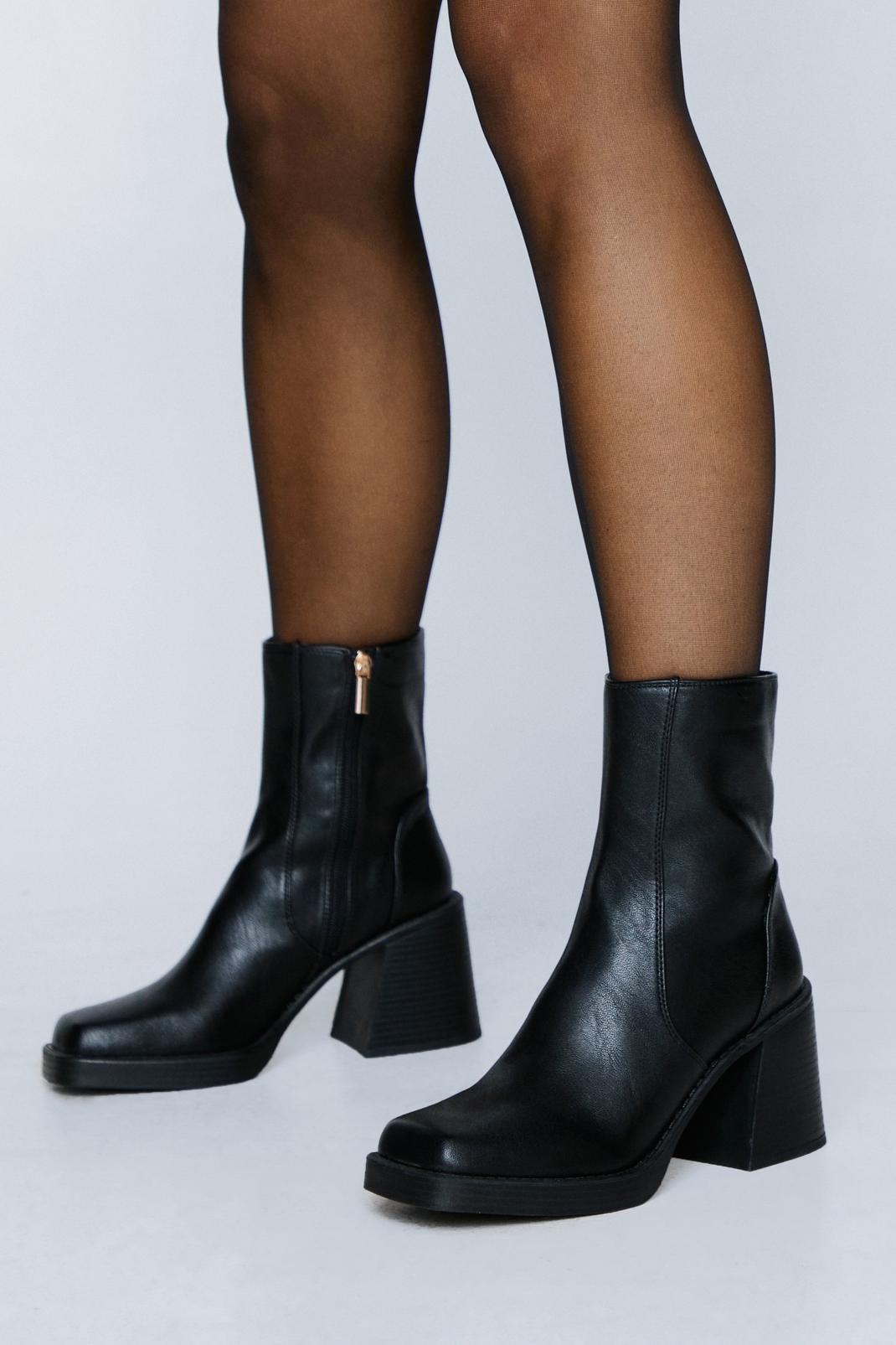 Black Faux Leather Platform Ankle Boots image number 1