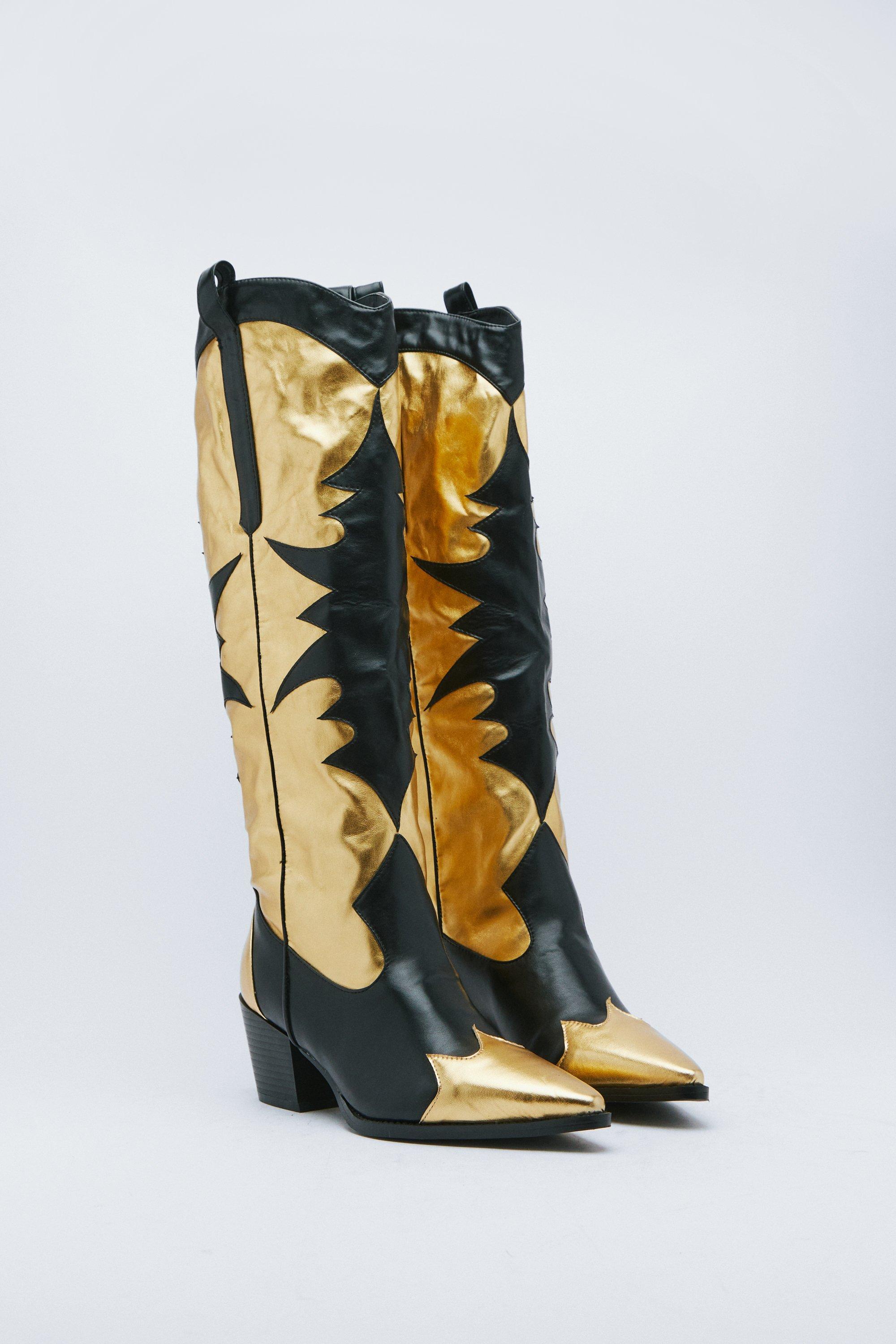 Black and 2025 gold cowgirl boots