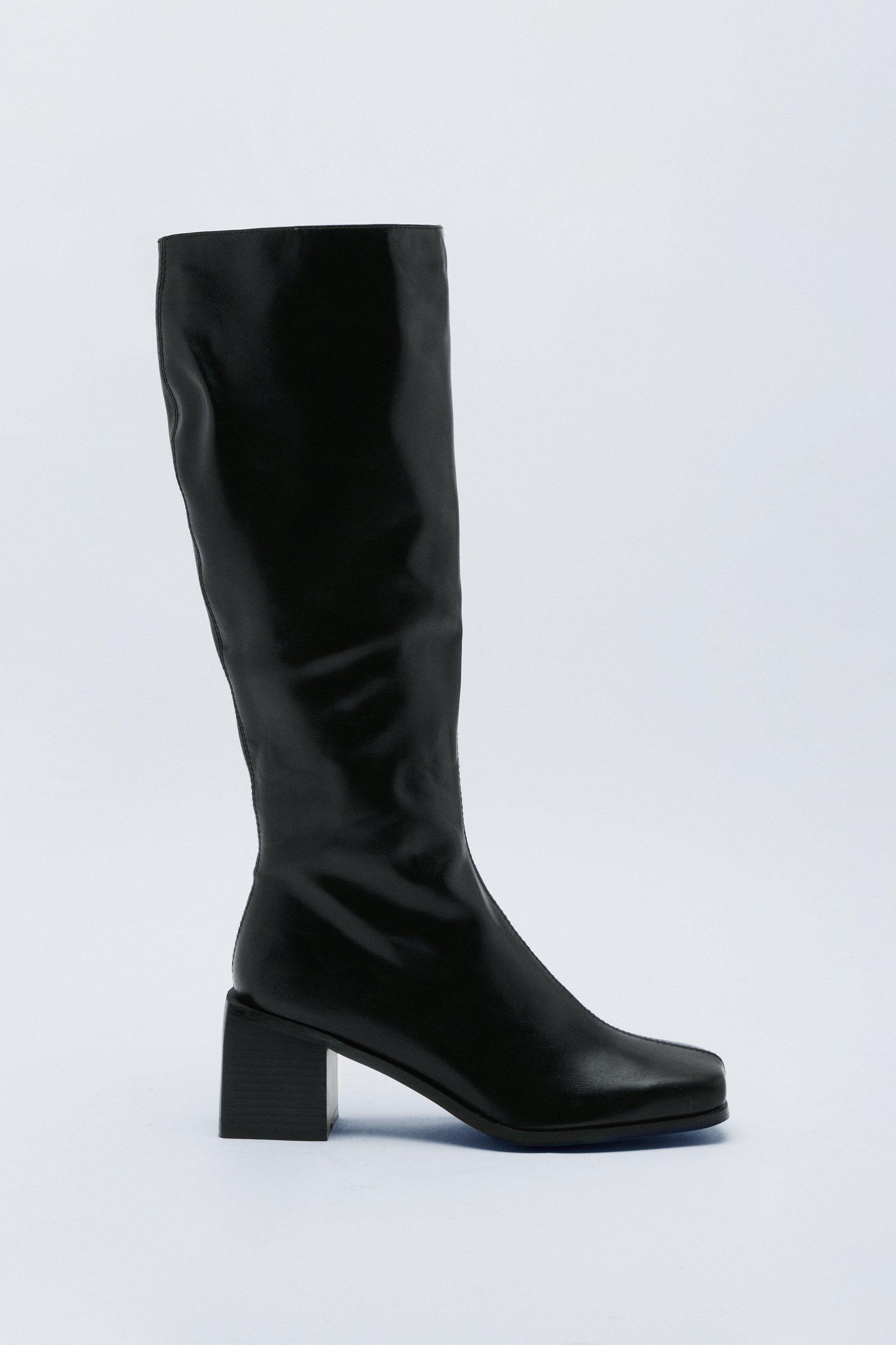 Faux Leather Square Toe Knee High Boot | Nasty Gal