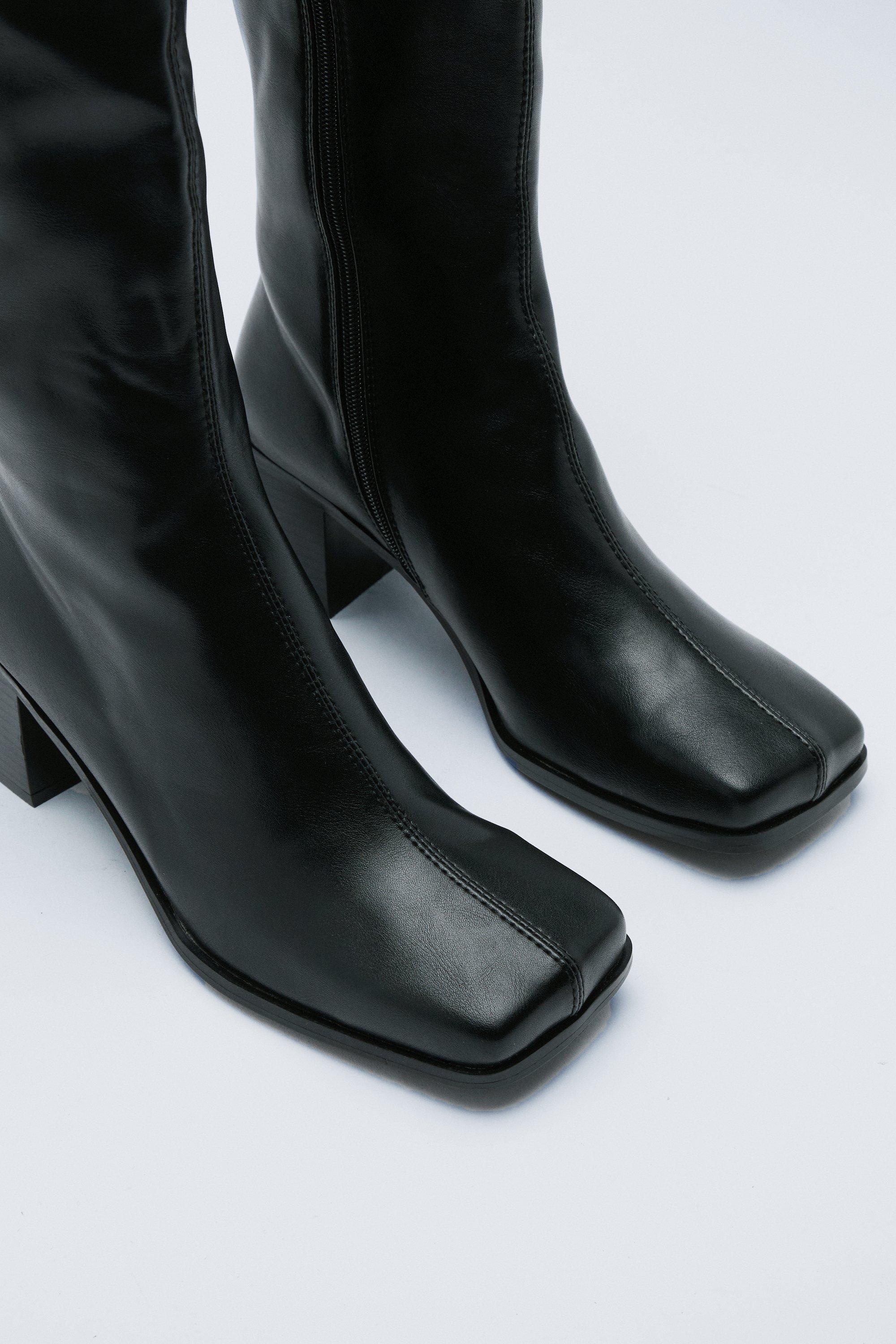 Black leather outlet square toe boots