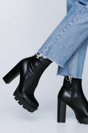Faux Leather Platform Chunky Sock Boots black