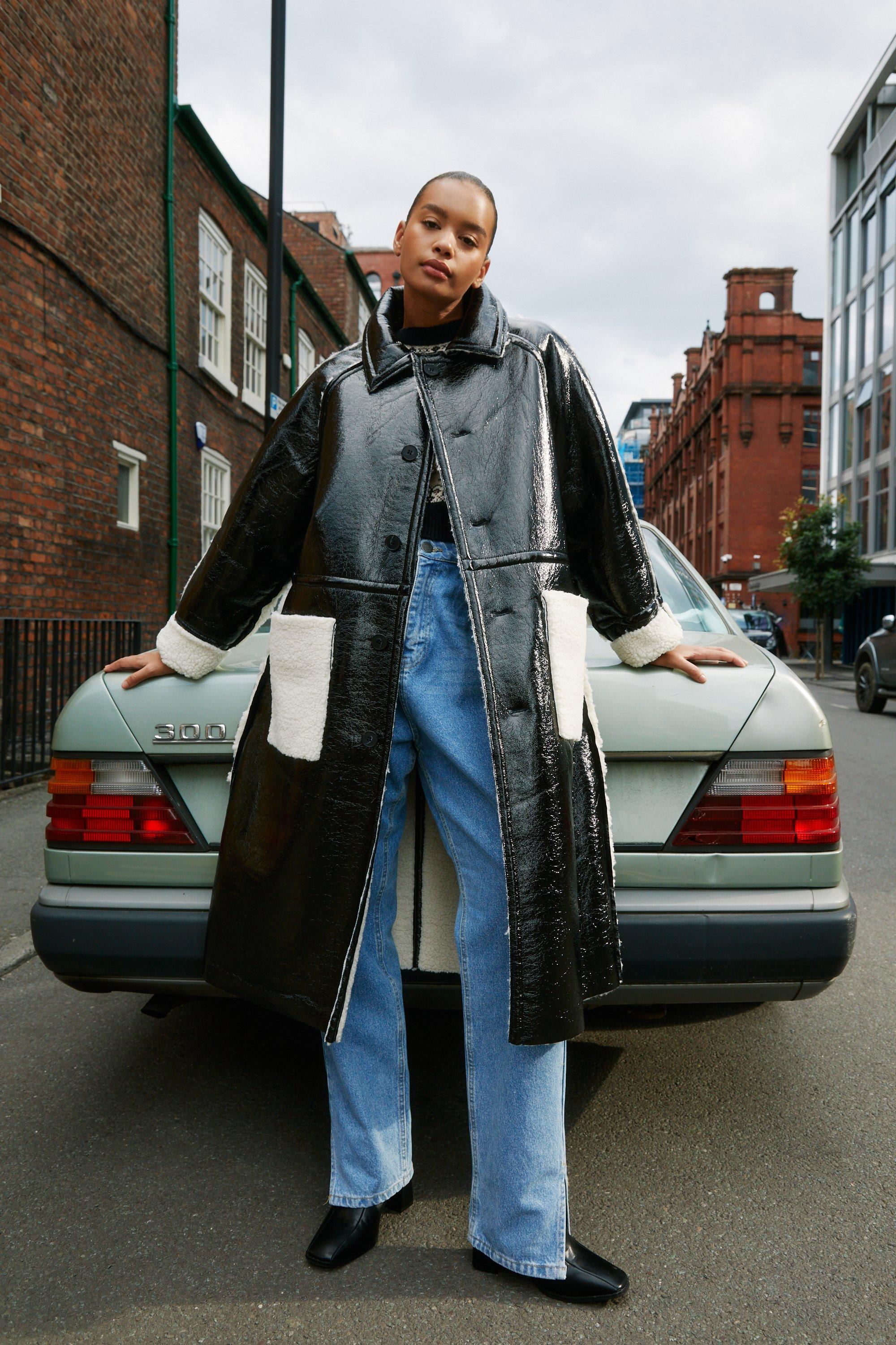 Plus Size Premium Reversible Faux Leather Borg Lined Coat