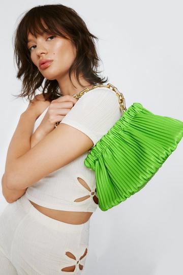 Ribbed Ruched Chain Strap Bag lime