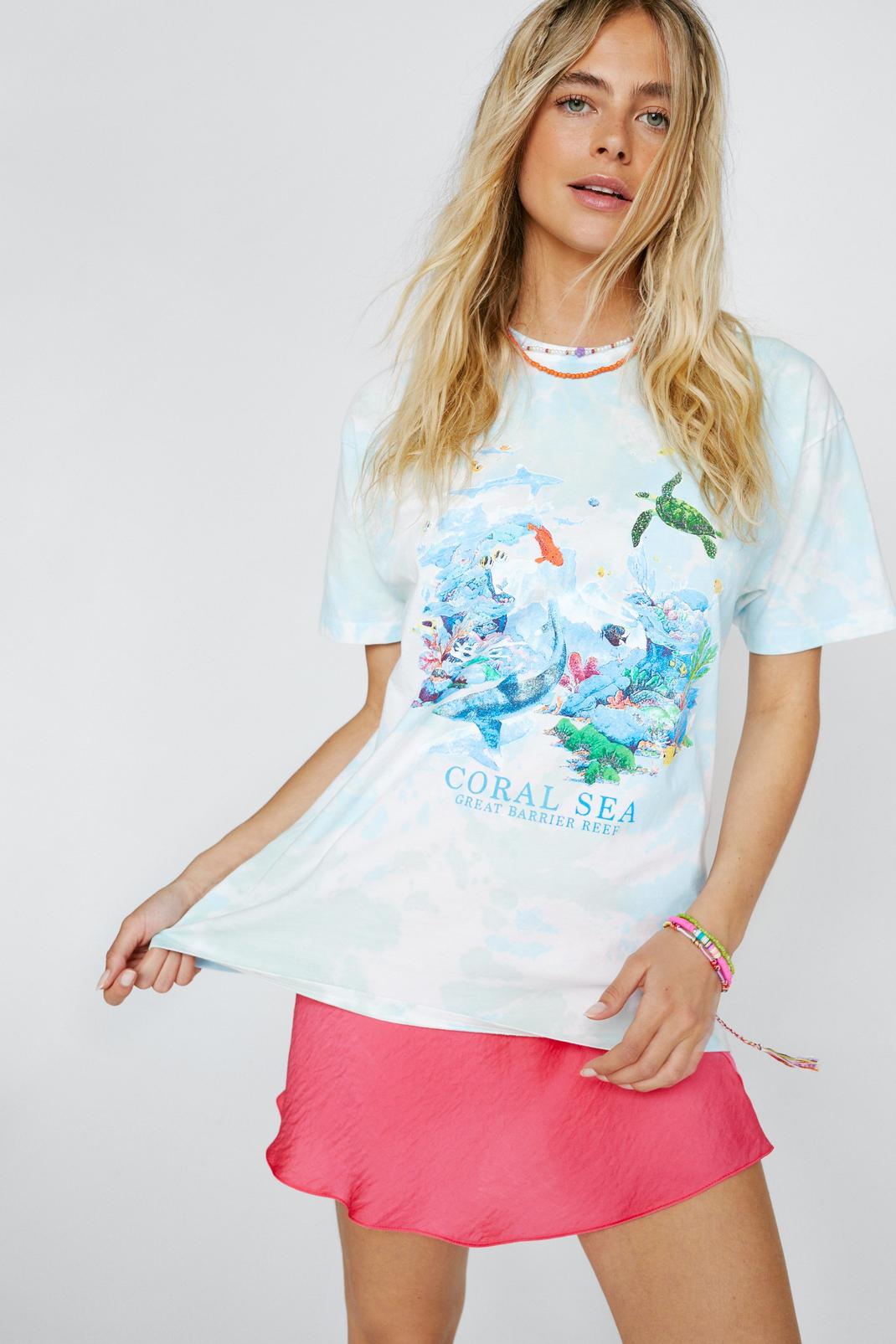 T-shirt oversize à imprimé coral sea, Light blue image number 1